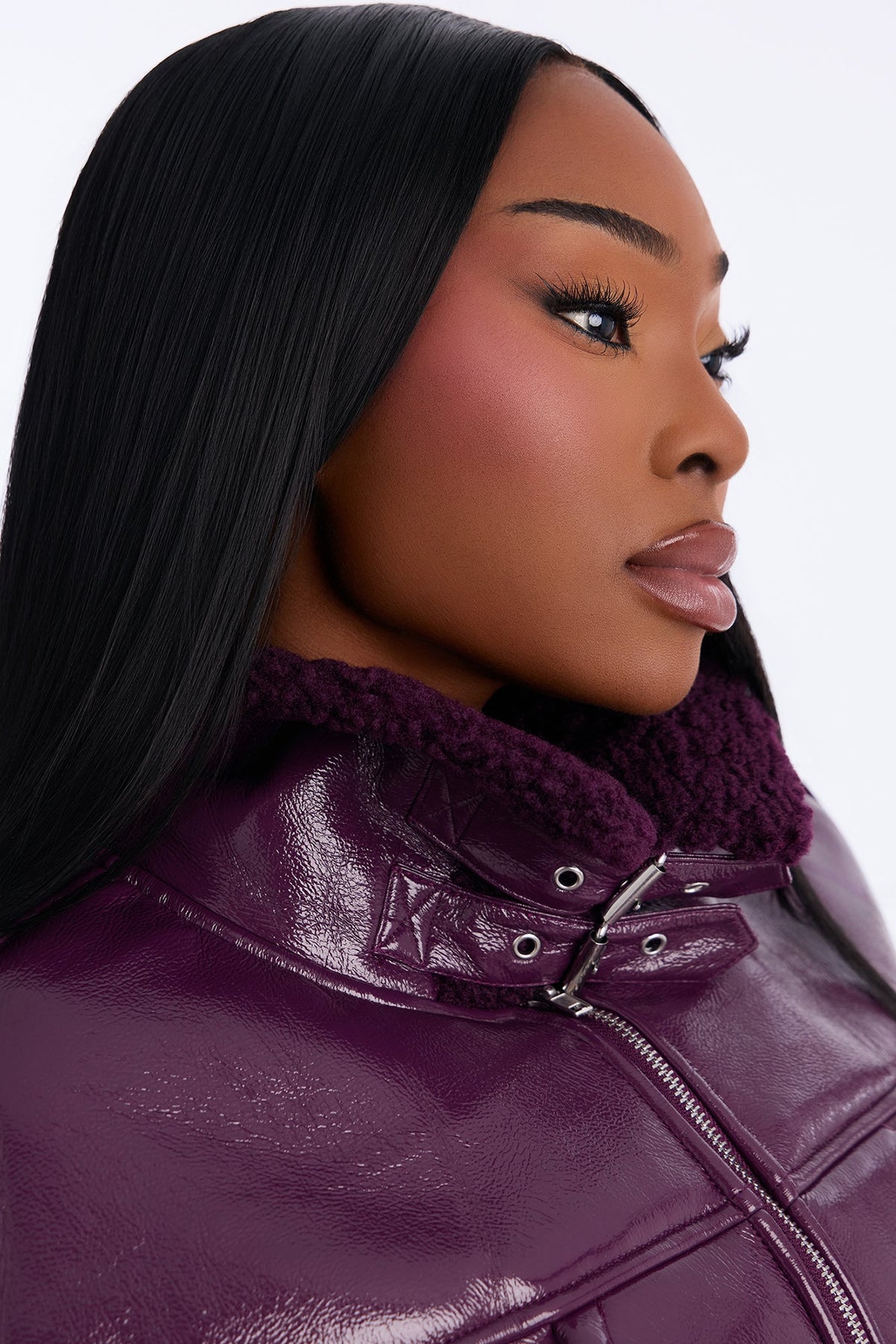 Bad Influence Faux Leather Cropped Jacket - Plum