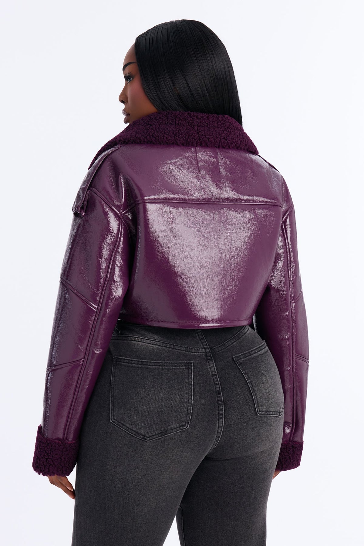 Bad Influence Faux Leather Cropped Jacket - Plum