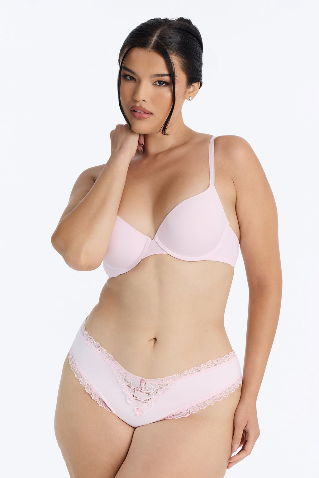Nova Lace Trim Stretch Thong Panty - Blush
