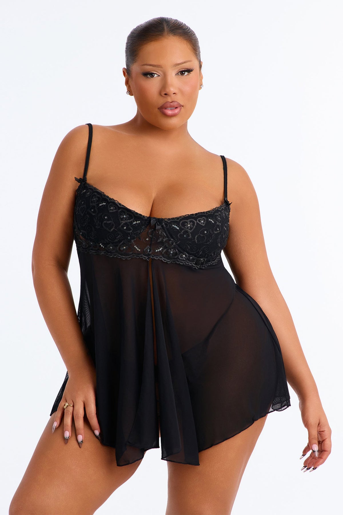 Aubrey Flowy Underwire 2 Piece Set - Black
