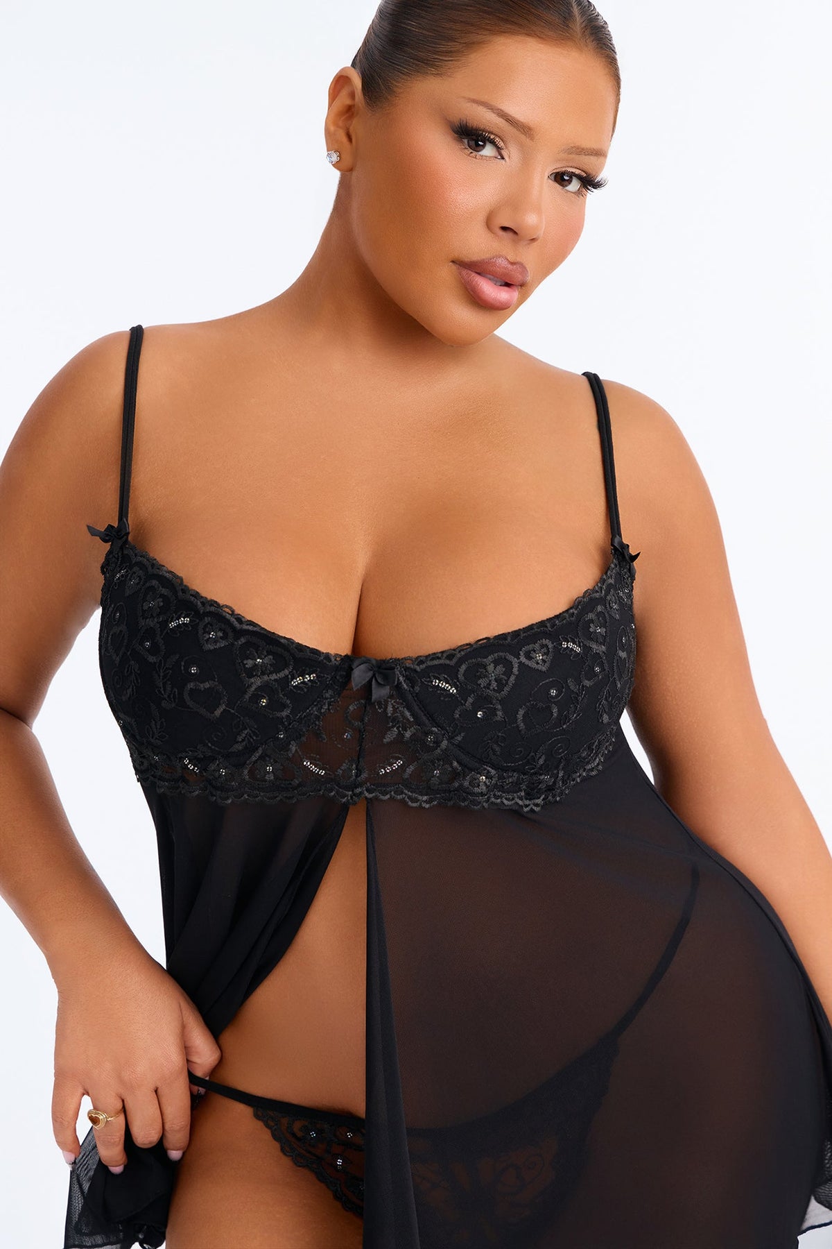 Aubrey Flowy Underwire 2 Piece Set - Black