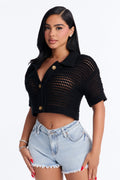 Beach Vibe Crochet Sweater Top - Black