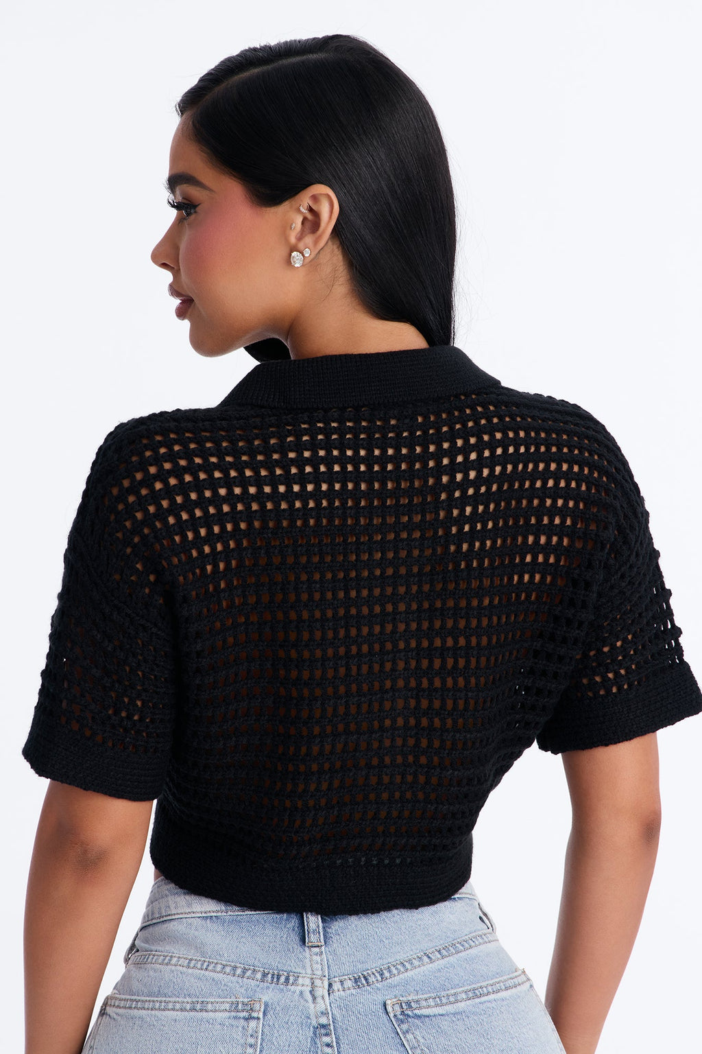 Beach Vibe Crochet Sweater Top - Black