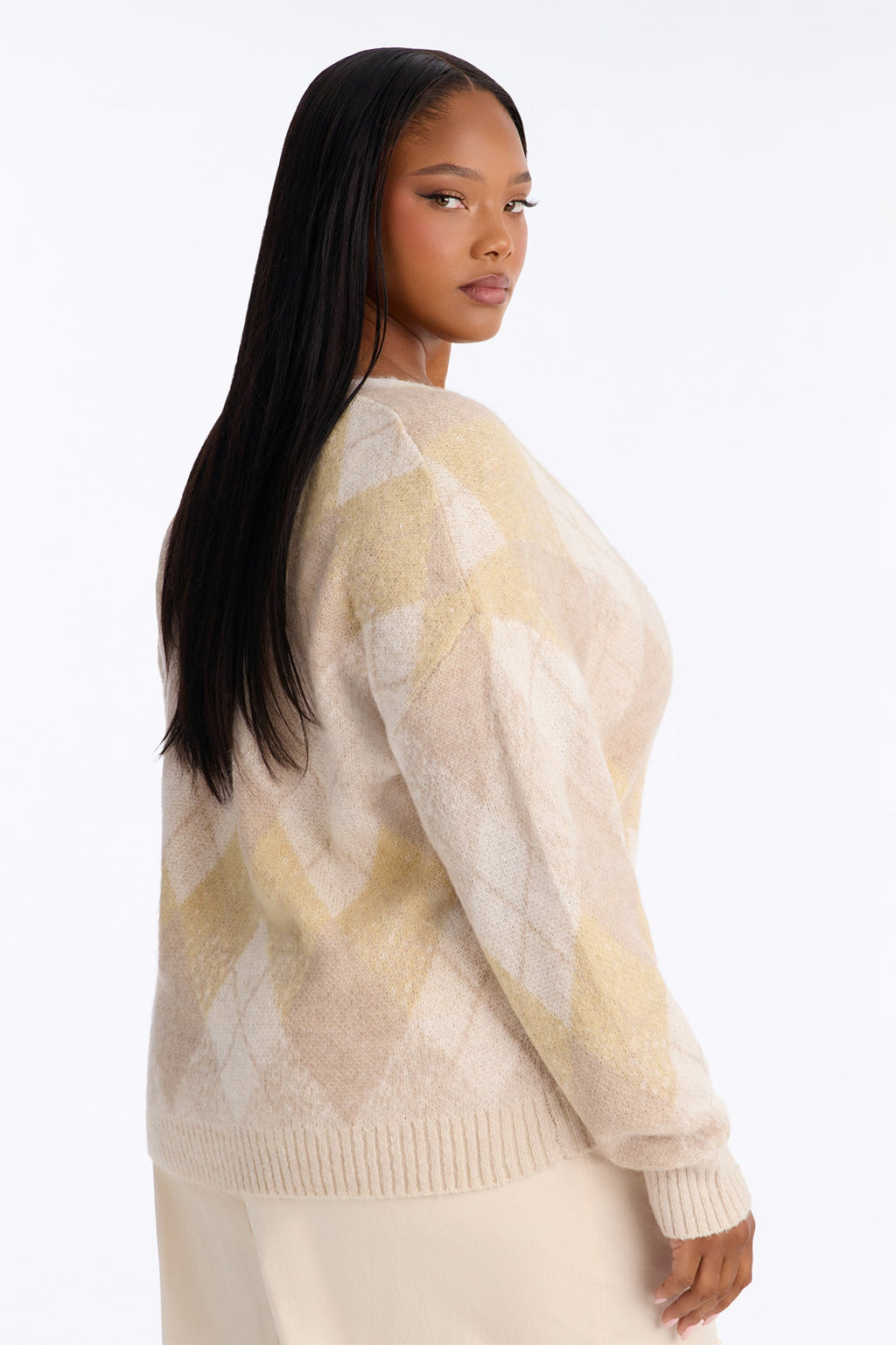Artsy Argyle Cardigan - Oatmeal/combo