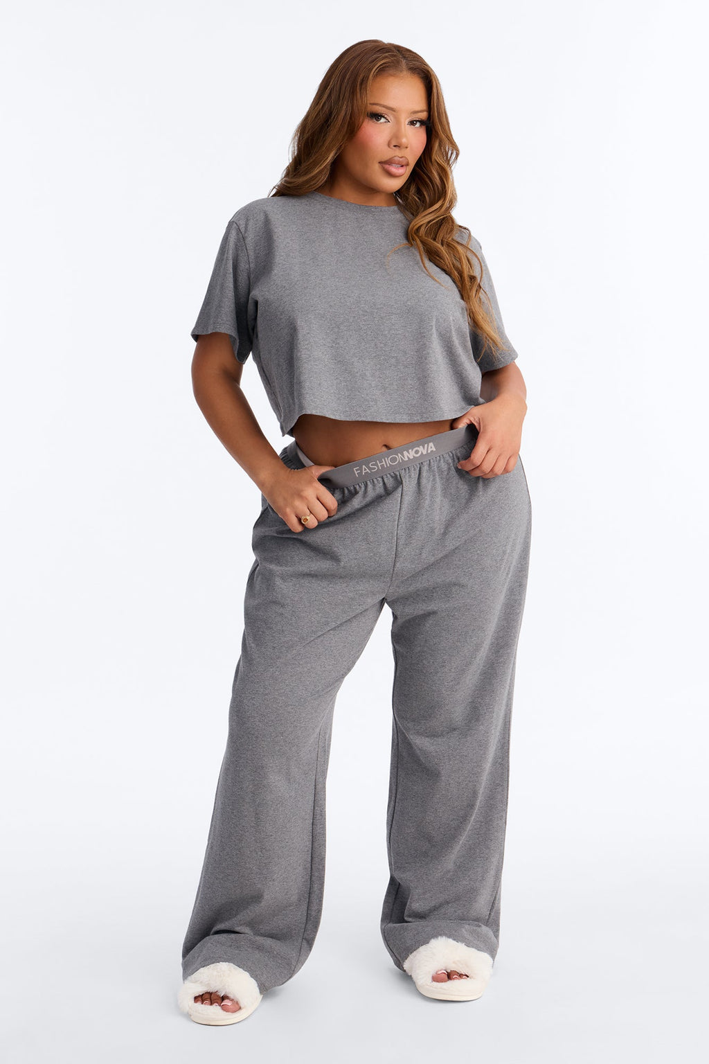 FN Mood Cotton PJ Pant Set - Charcoal