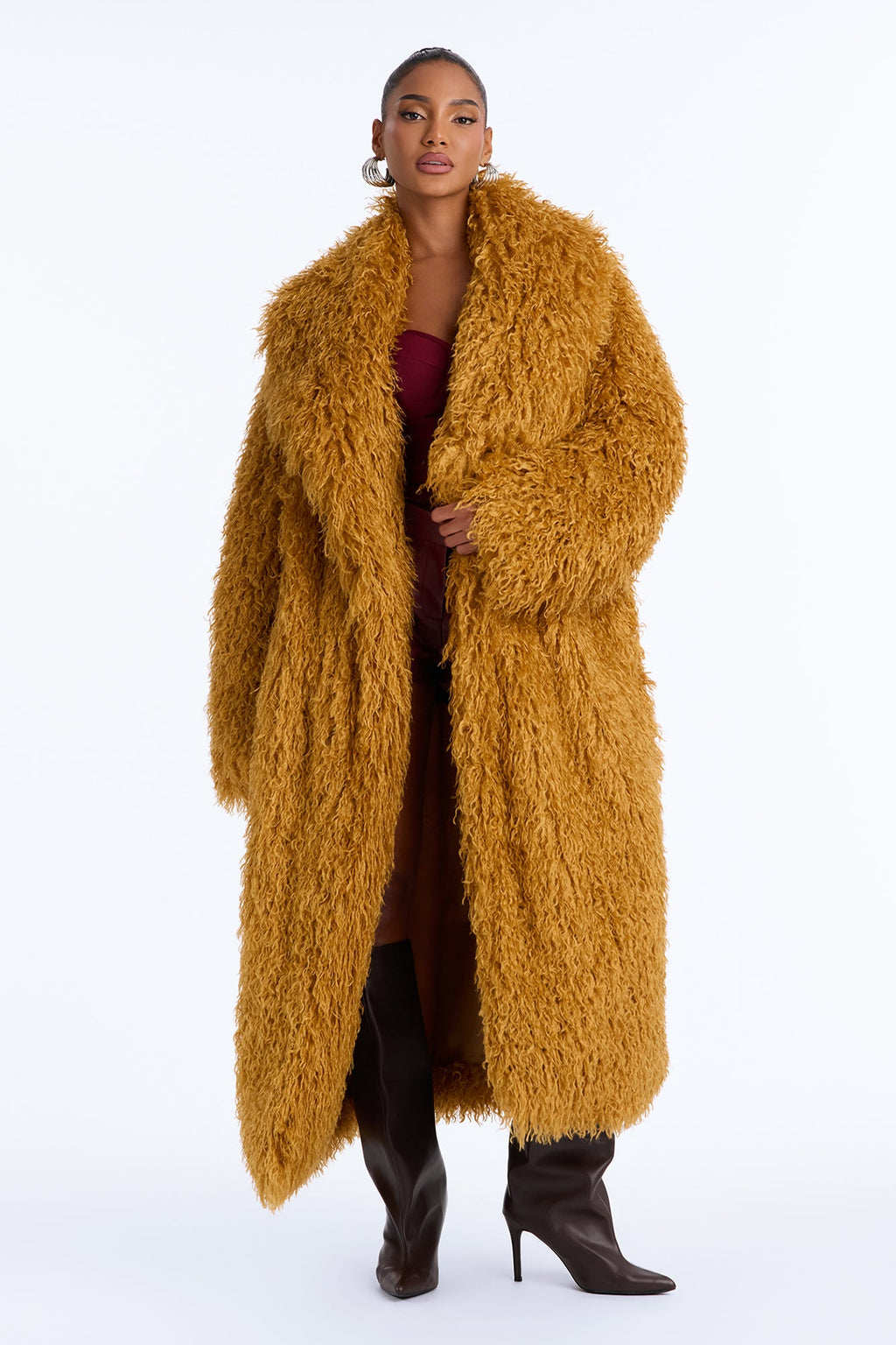 Feelin' Extra Faux Fur Coat - Honey