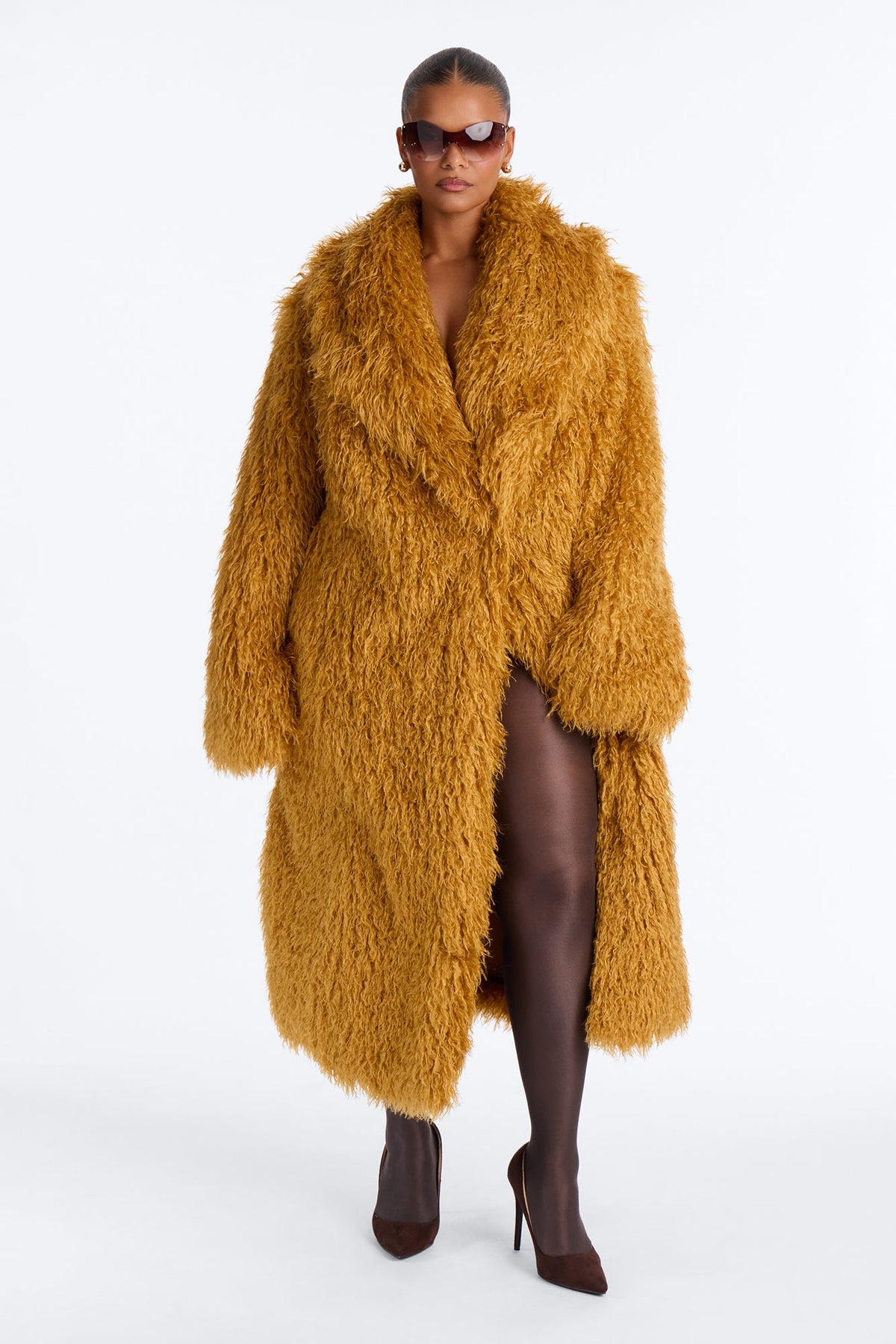 Feelin' Extra Faux Fur Coat - Honey