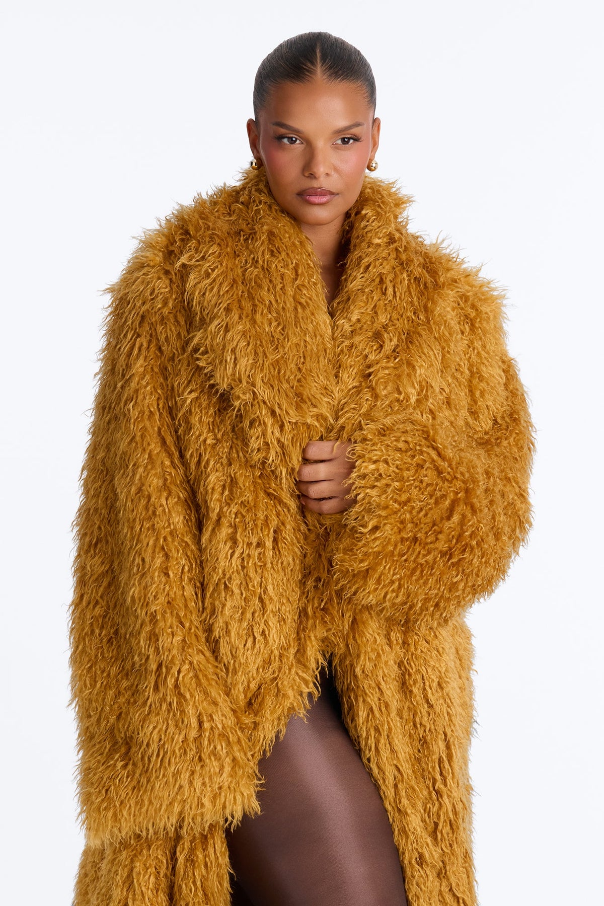 Feelin' Extra Faux Fur Coat - Honey