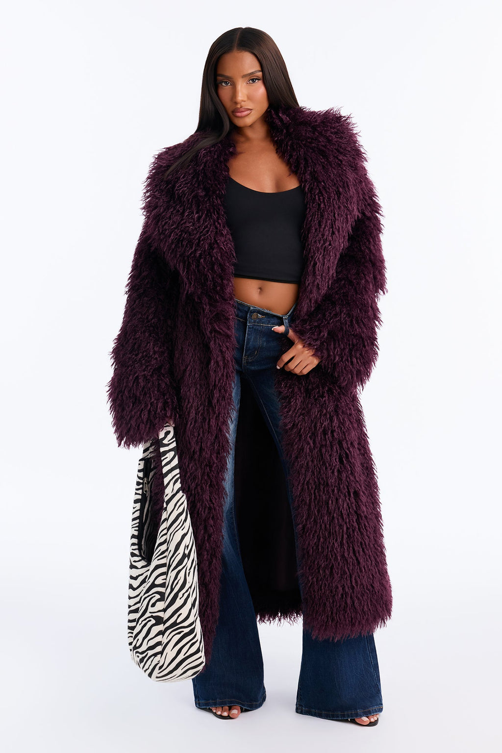 Feelin' Extra Faux Fur Coat - Plum