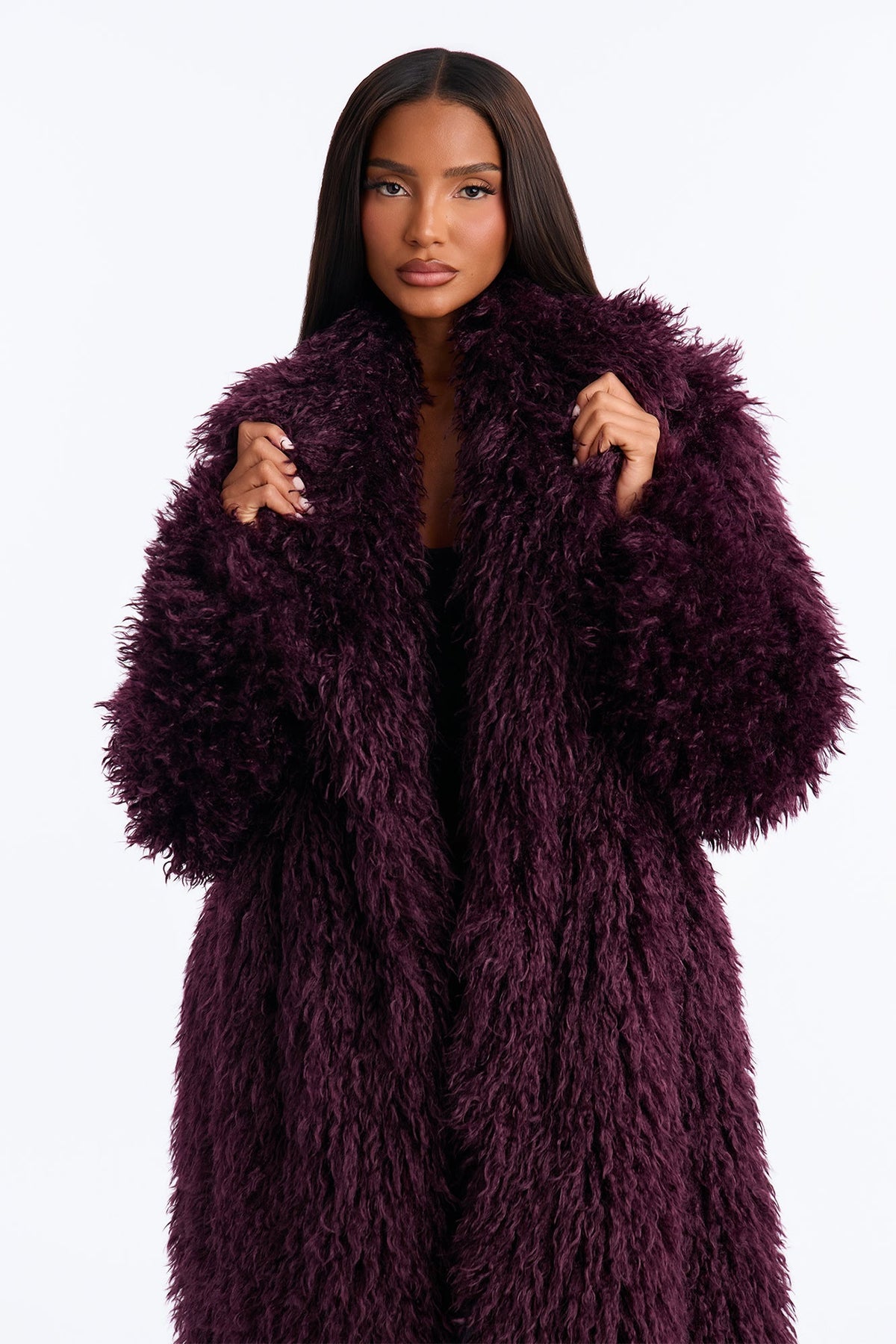 Feelin' Extra Faux Fur Coat - Plum