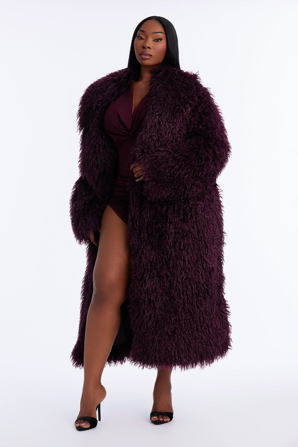 Feelin' Extra Faux Fur Coat - Plum