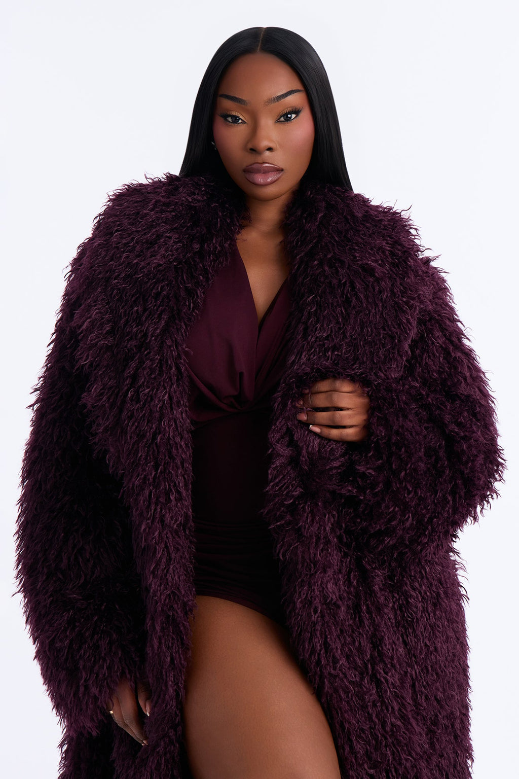Feelin' Extra Faux Fur Coat - Plum