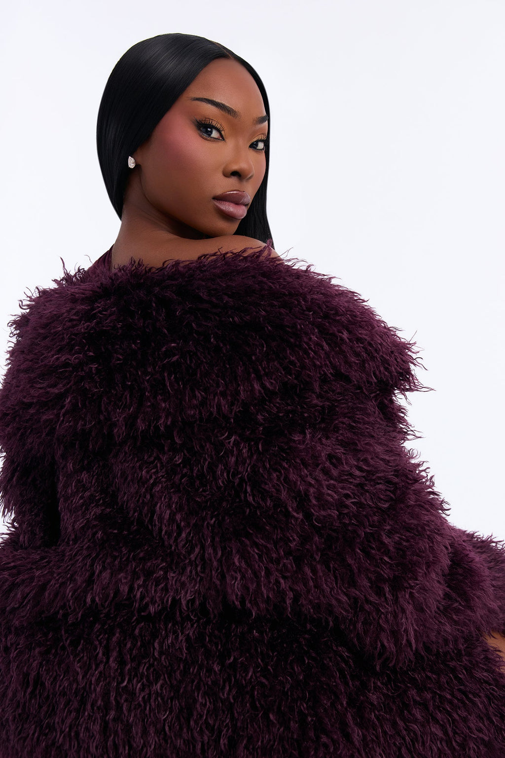 Feelin' Extra Faux Fur Coat - Plum