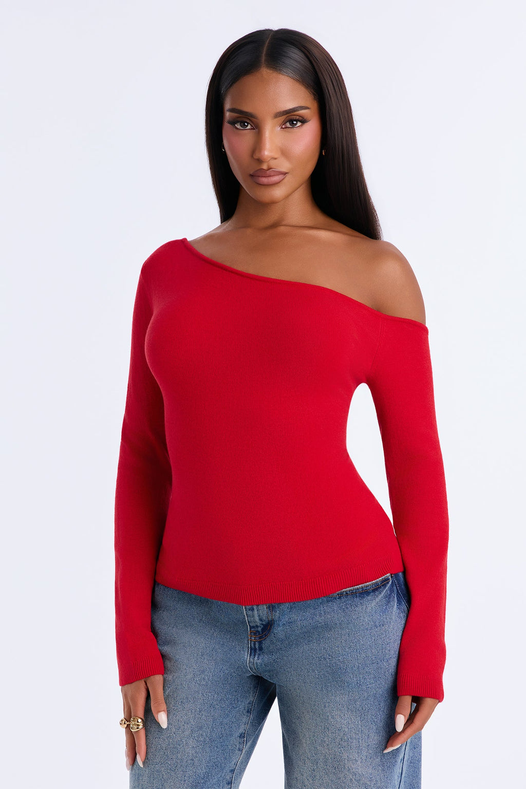 Girl Dinner One Shoulder Sweater - Red