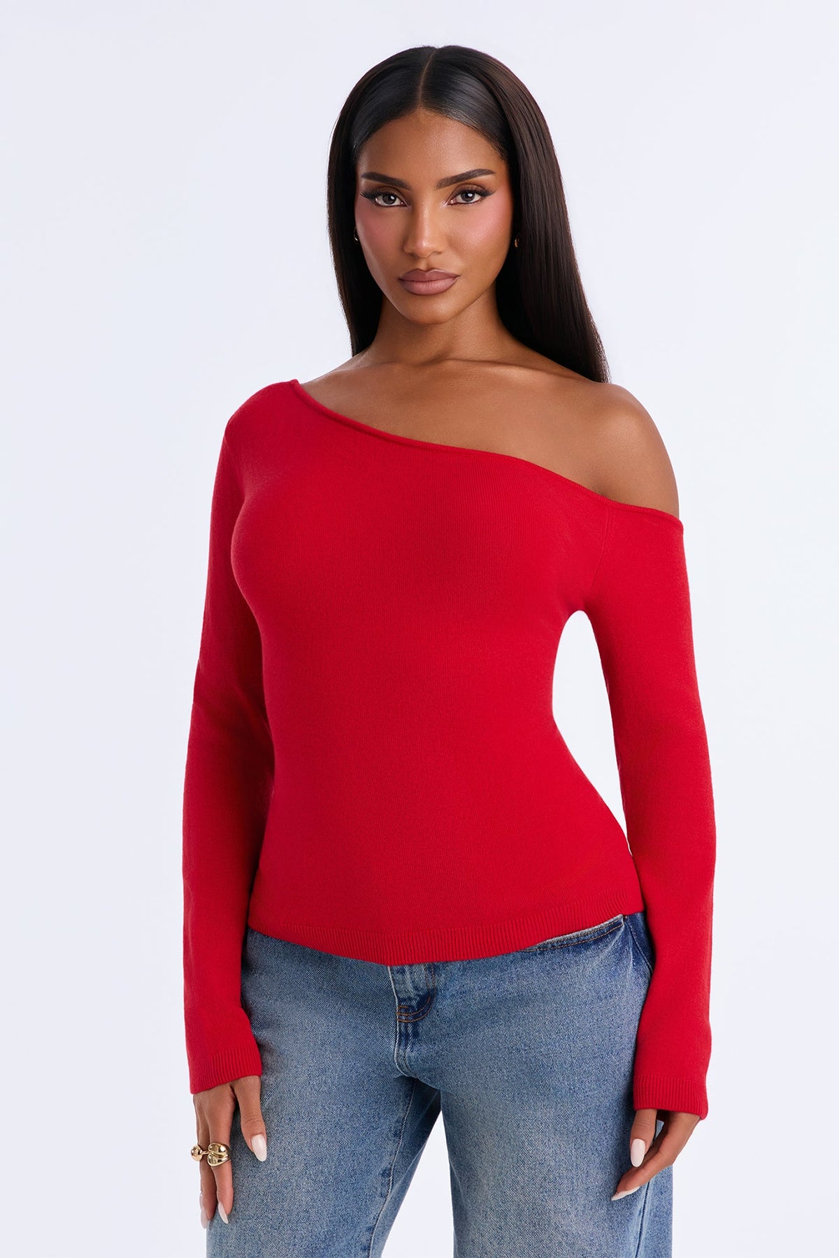 Girl Dinner One Shoulder Sweater - Red