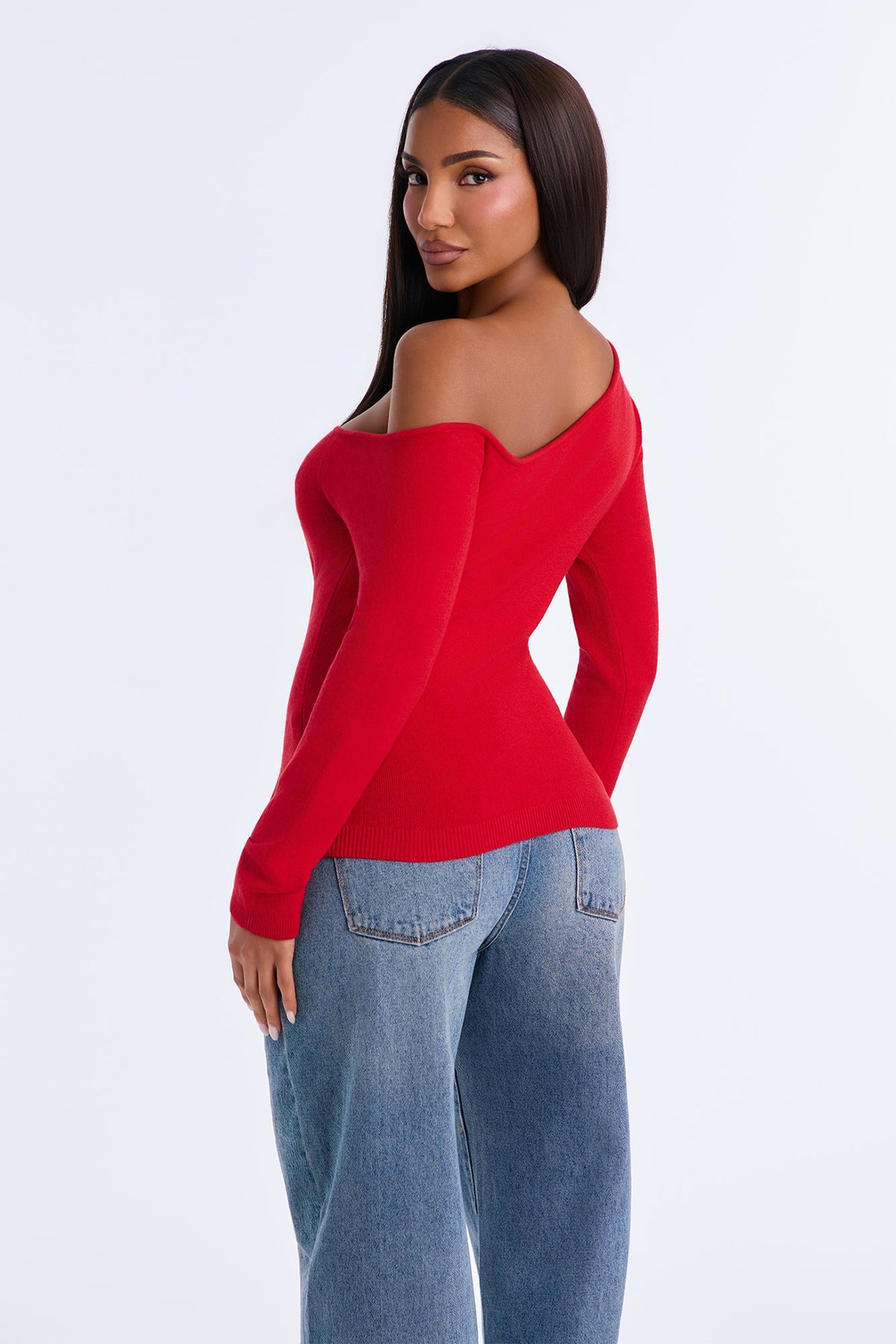 Girl Dinner One Shoulder Sweater - Red