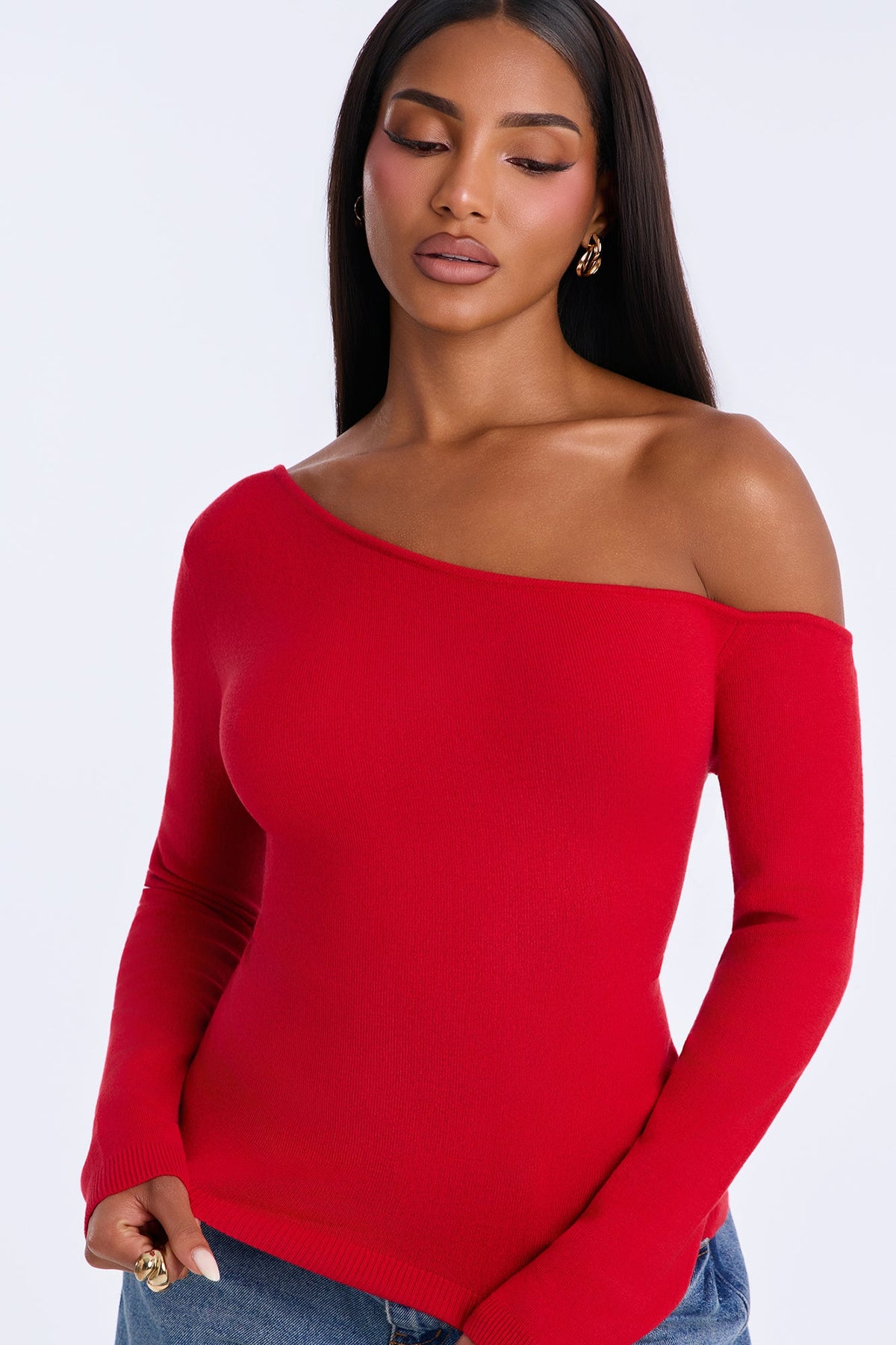 Girl Dinner One Shoulder Sweater - Red
