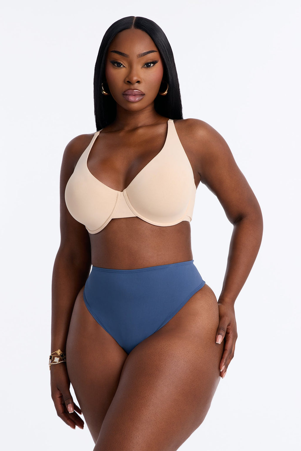 Nova Microfiber High Waist Thong Panty - Slate Blue