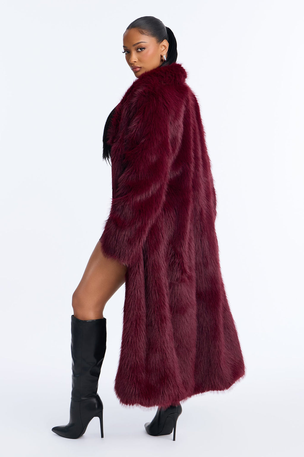 Jobelle Faux Fur Coat - Burgundy