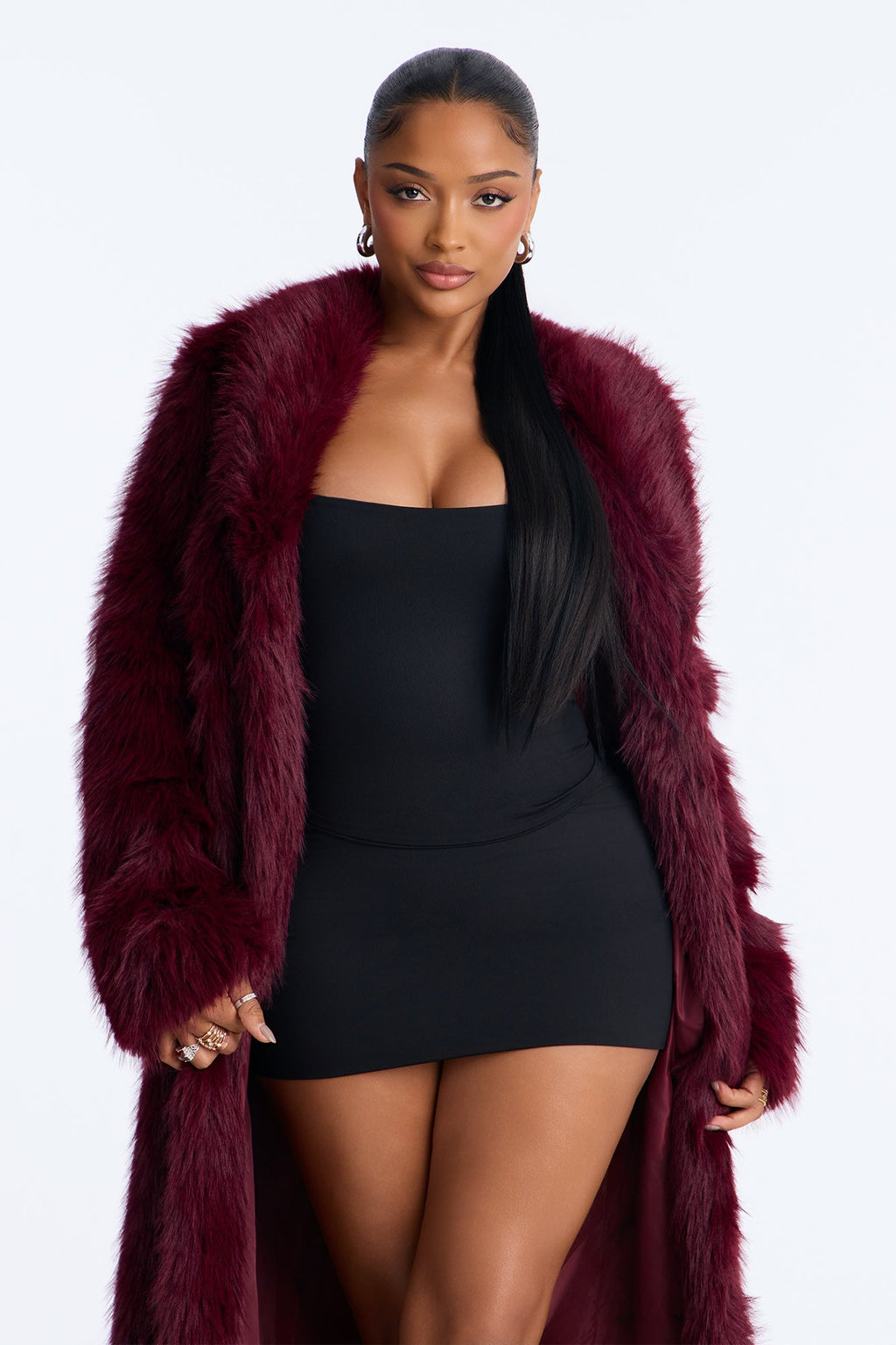 Jobelle Faux Fur Coat - Burgundy