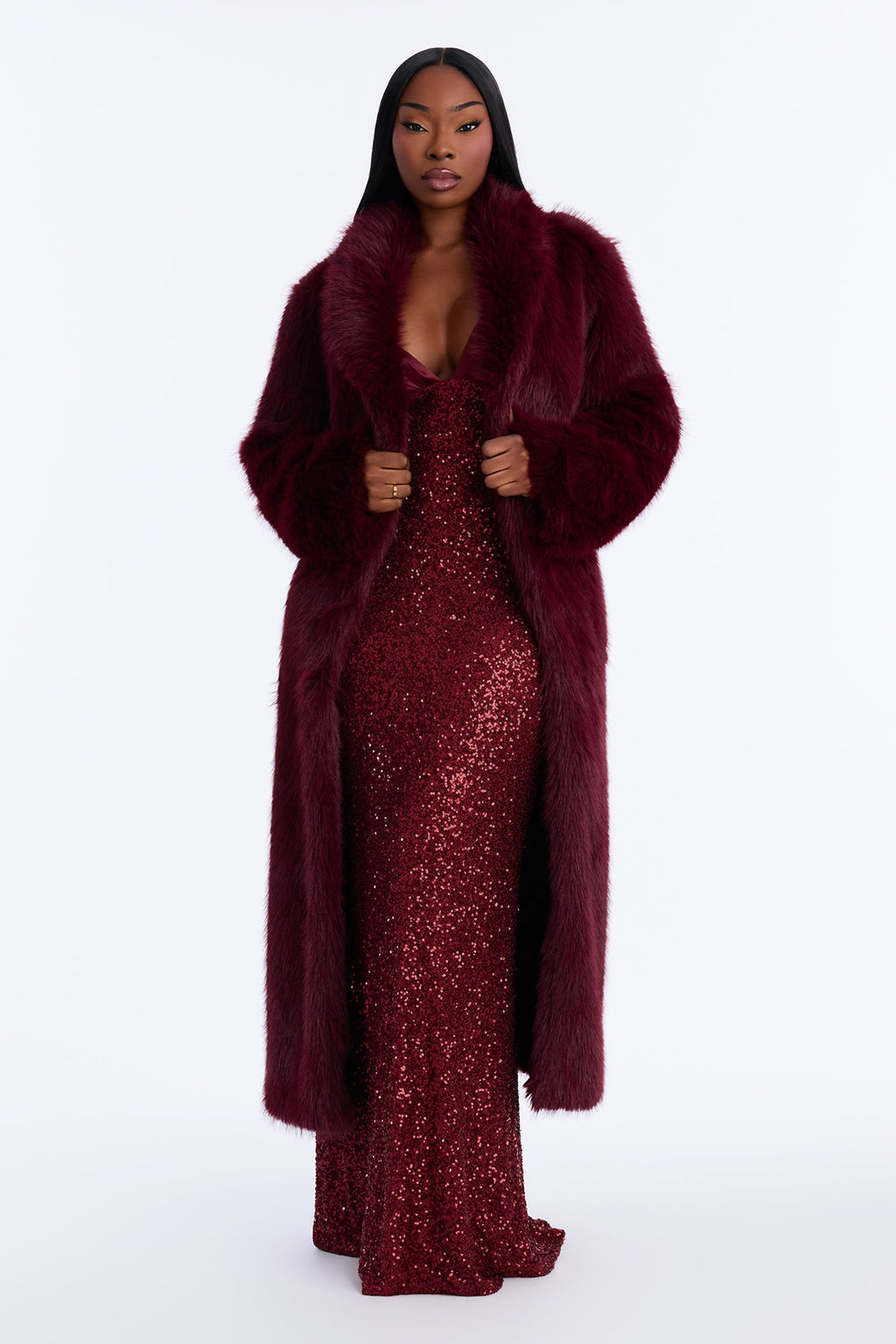 Jobelle Faux Fur Coat - Burgundy