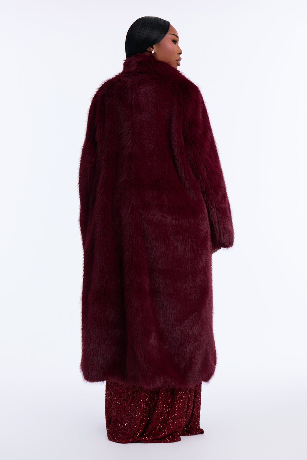 Jobelle Faux Fur Coat - Burgundy