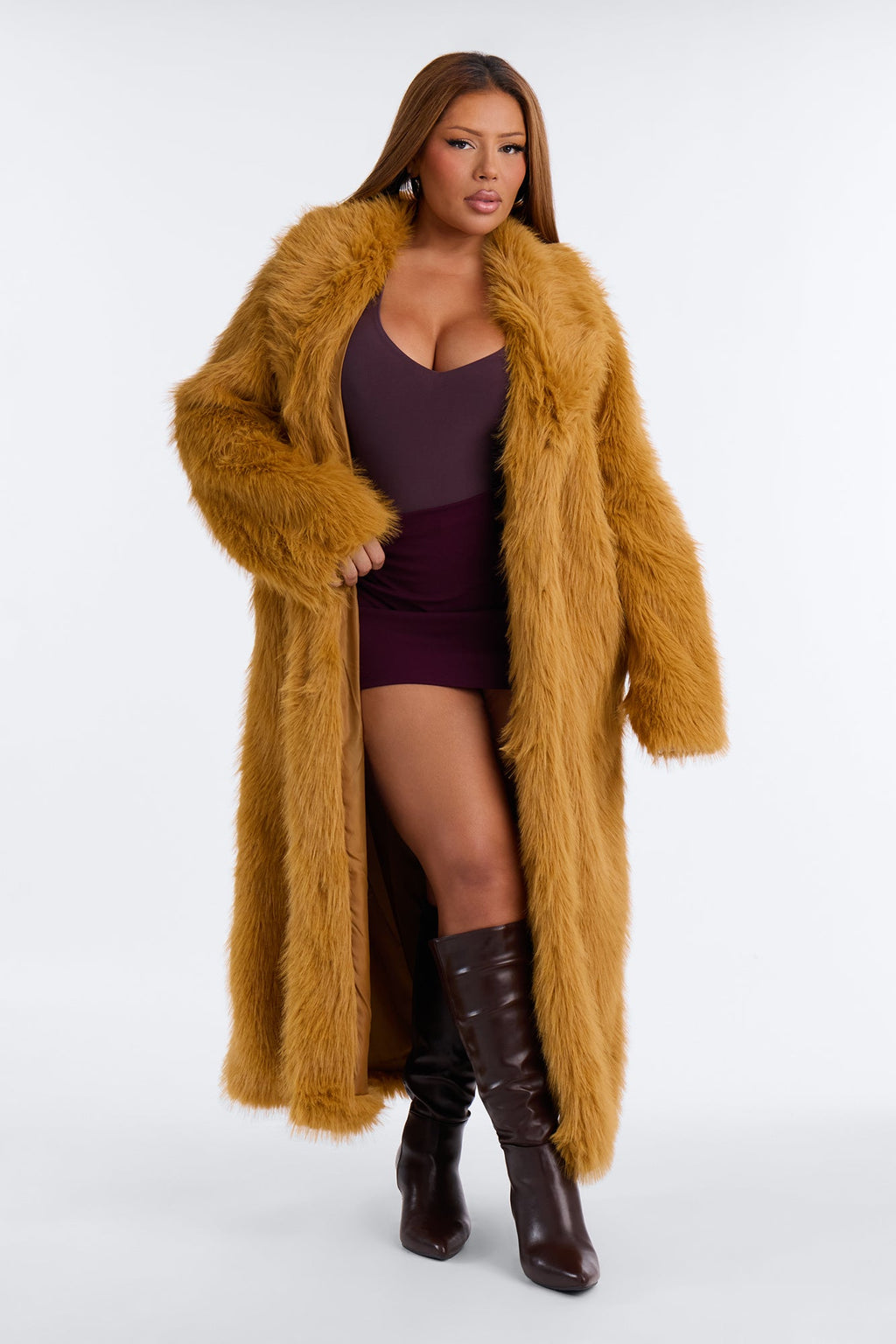 Jobelle Faux Fur Coat - Honey