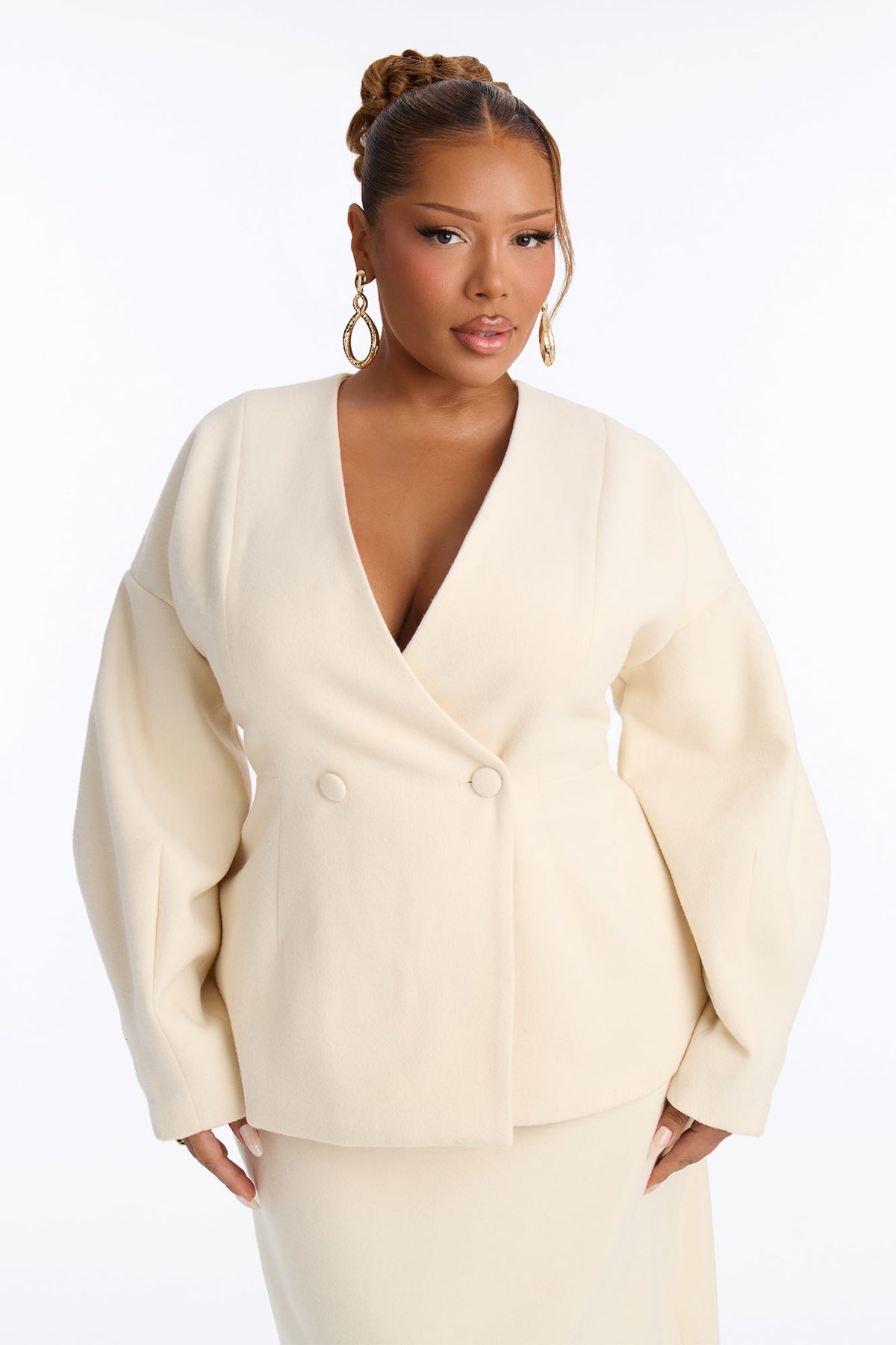 Adele Wool Blazer Maxi Skirt Set - Cream