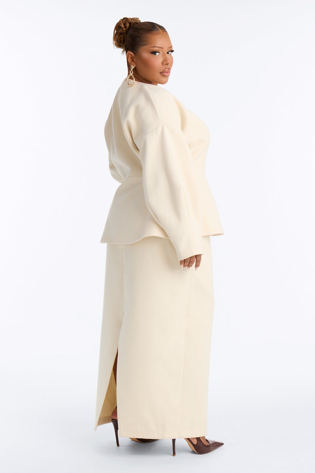 Adele Wool Blazer Maxi Skirt Set - Cream