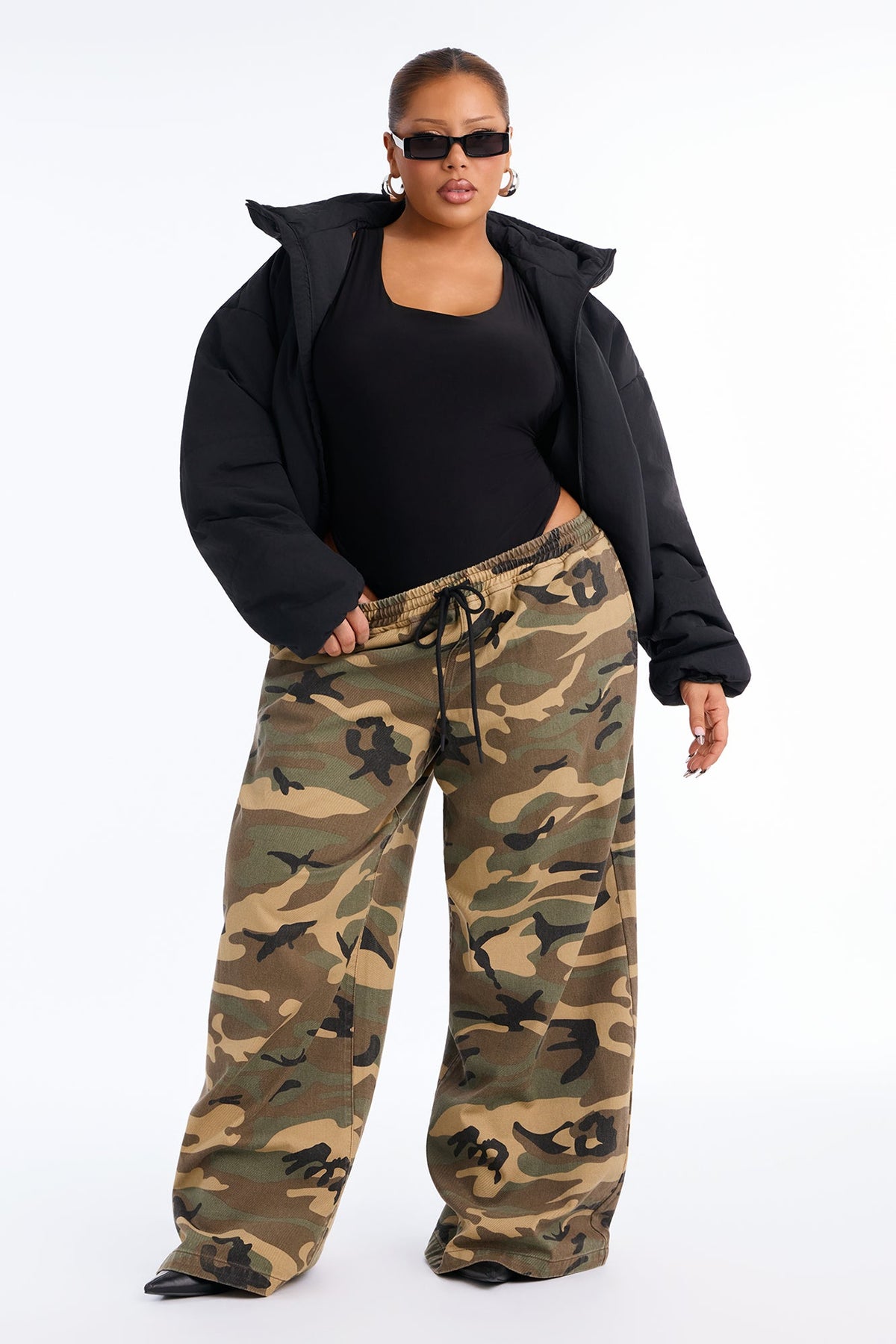 On The Go Funnel Neck Hooded Puffer - Black