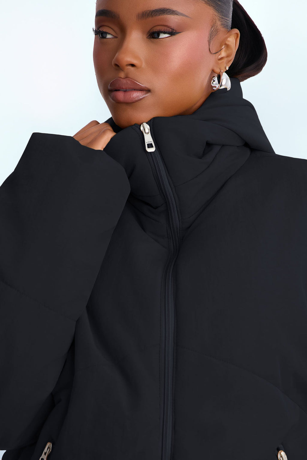 On The Go Funnel Neck Hooded Puffer - Black