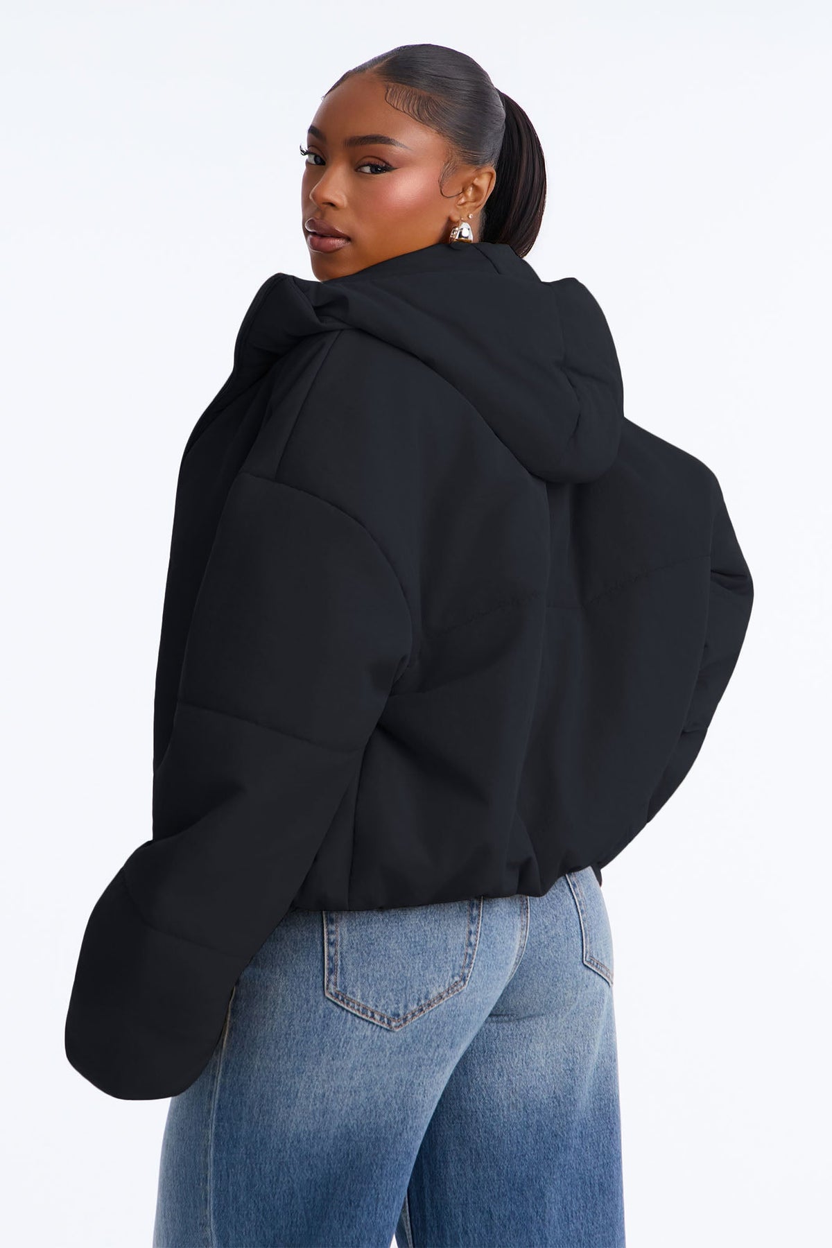 On The Go Funnel Neck Hooded Puffer - Black