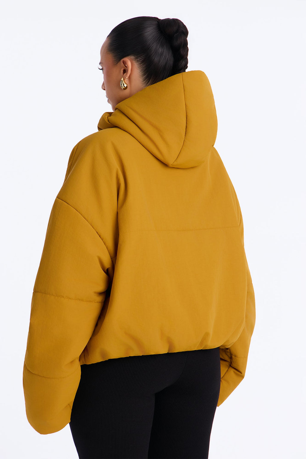 On The Go Funnel Neck Hooded Puffer - Mustard