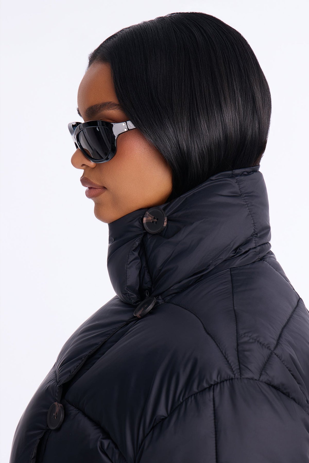 Sariah Funnel Neck Tie Waist Puffer Jacket - Black