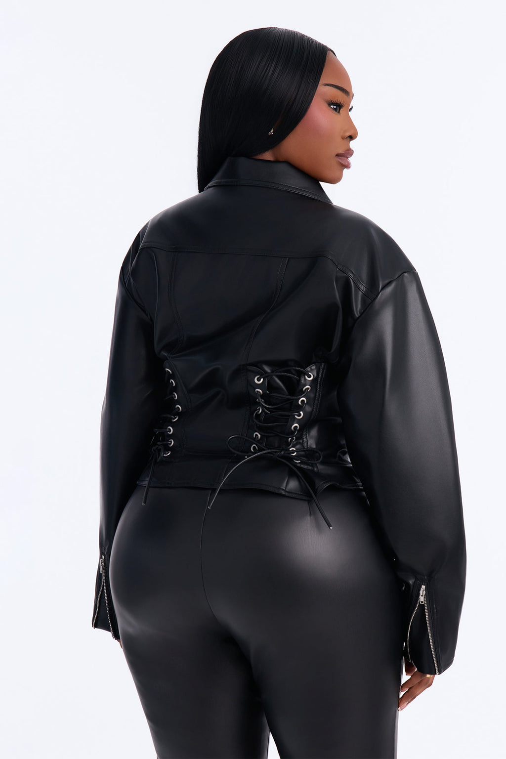 She's The Moment Corset Faux Leather Moto Jacket - Black