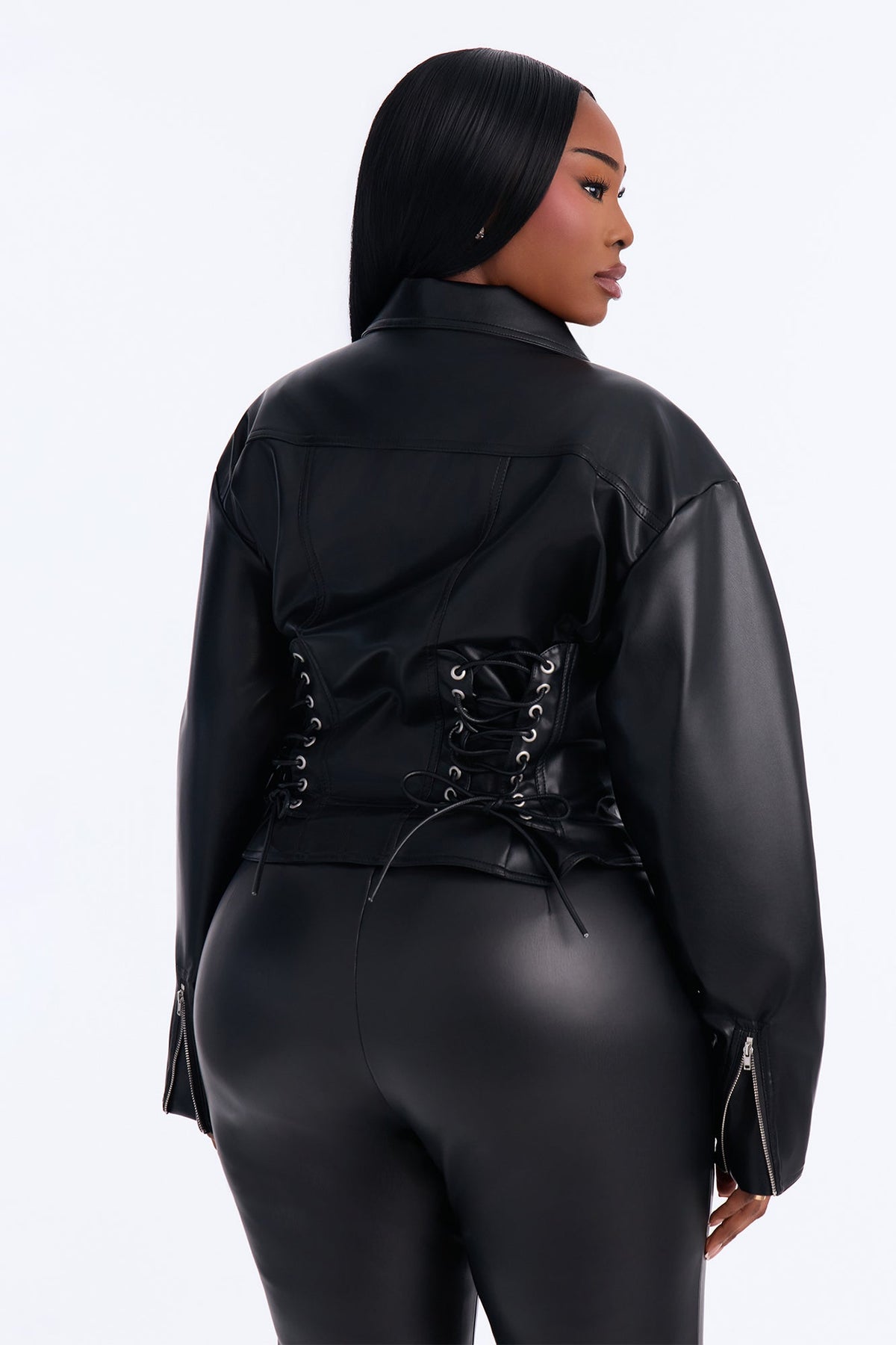 She's The Moment Corset Faux Leather Moto Jacket - Black