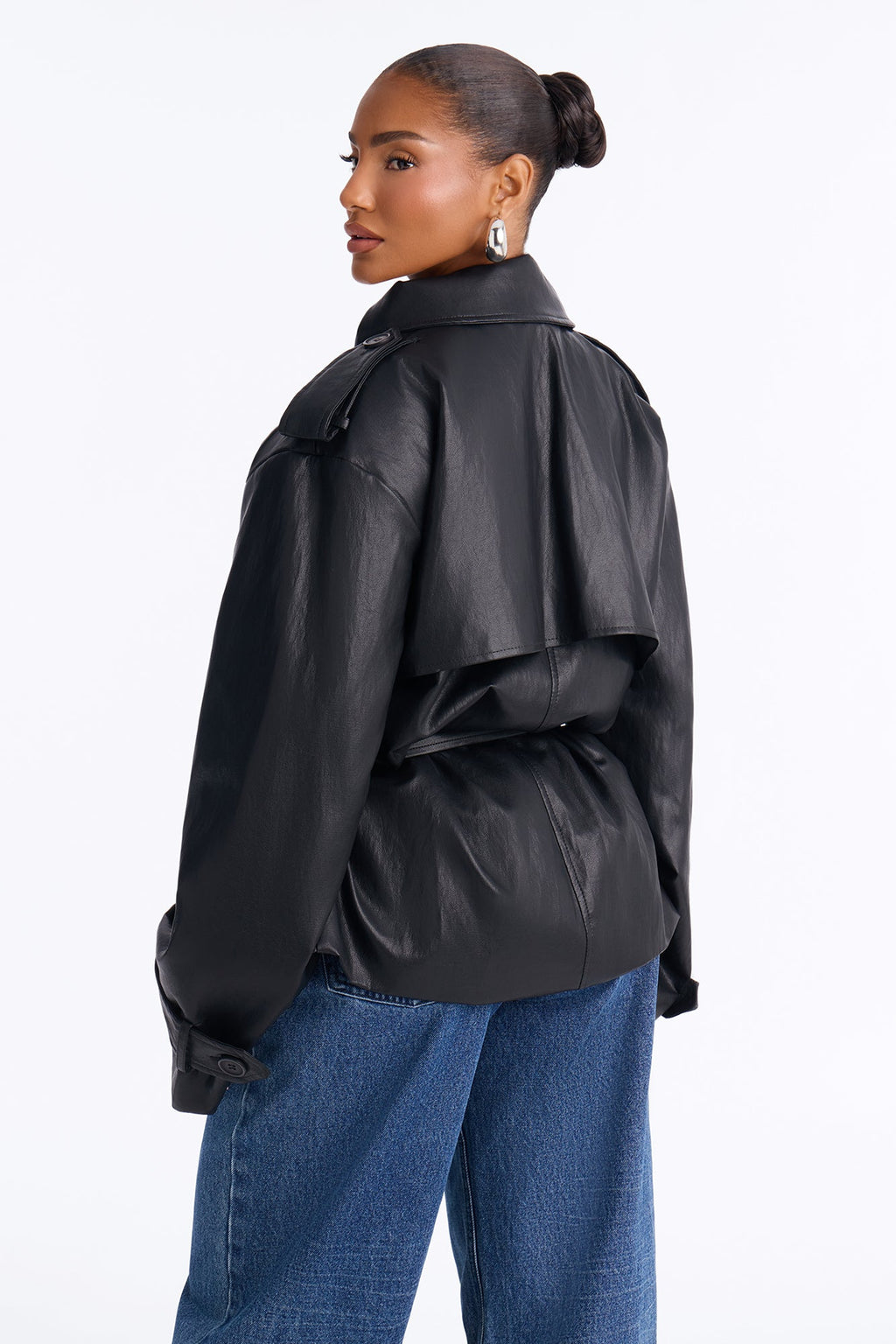 Main Character Energy Funnel Neck Trench Coat - Black