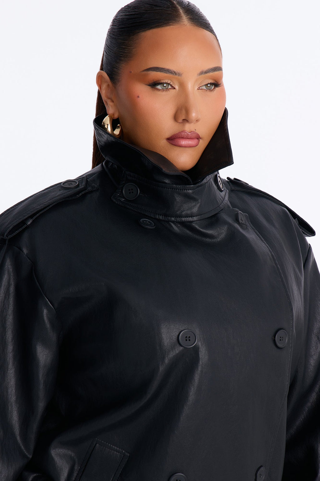 Main Character Energy Funnel Neck Trench Coat - Black
