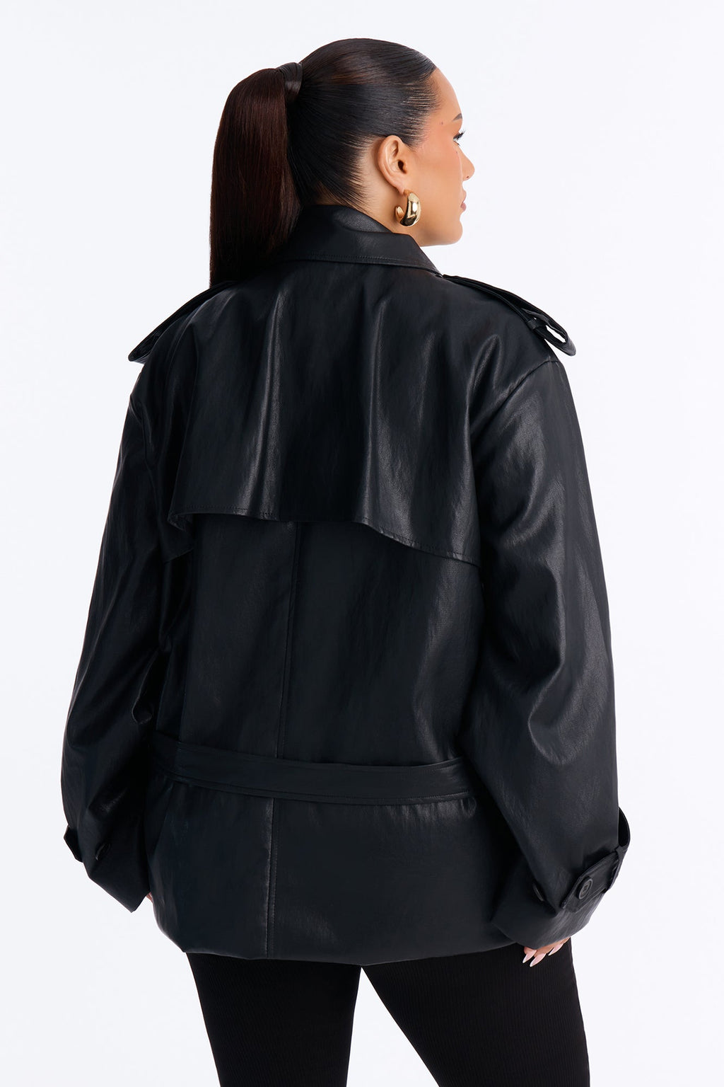 Main Character Energy Funnel Neck Trench Coat - Black