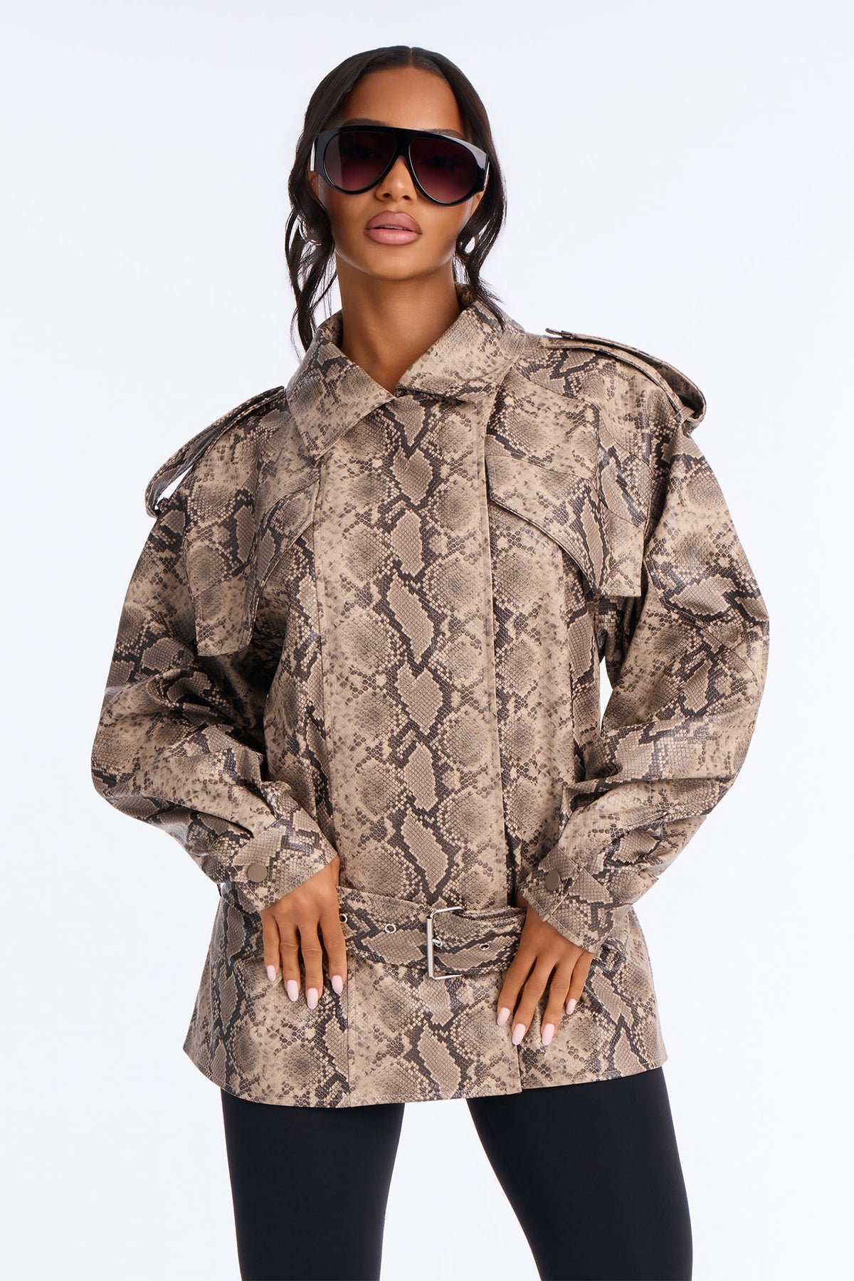 Fia Faux Leather Animal Print Moto Jacket - Taupe/combo