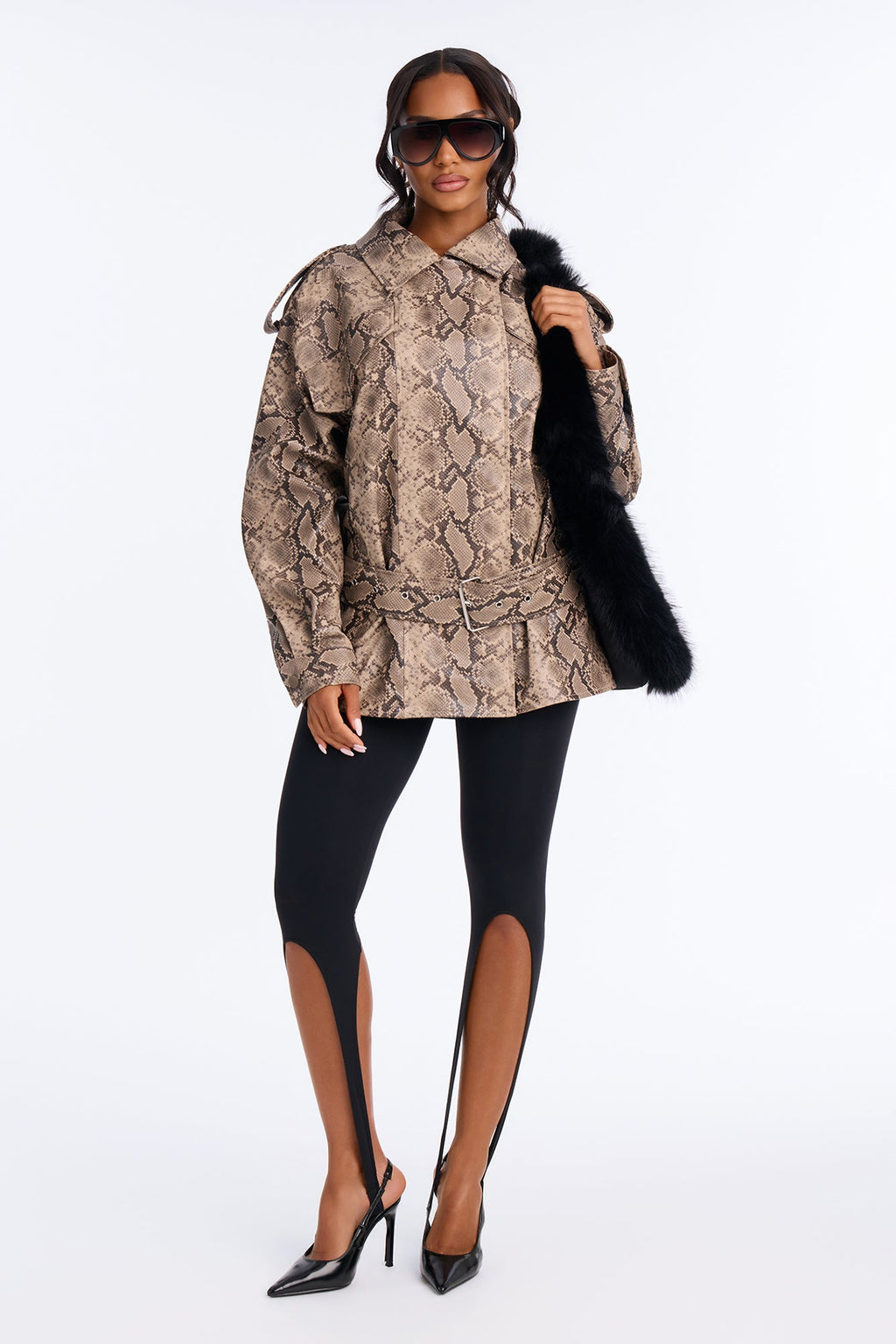 Fia Faux Leather Animal Print Moto Jacket - Taupe/combo