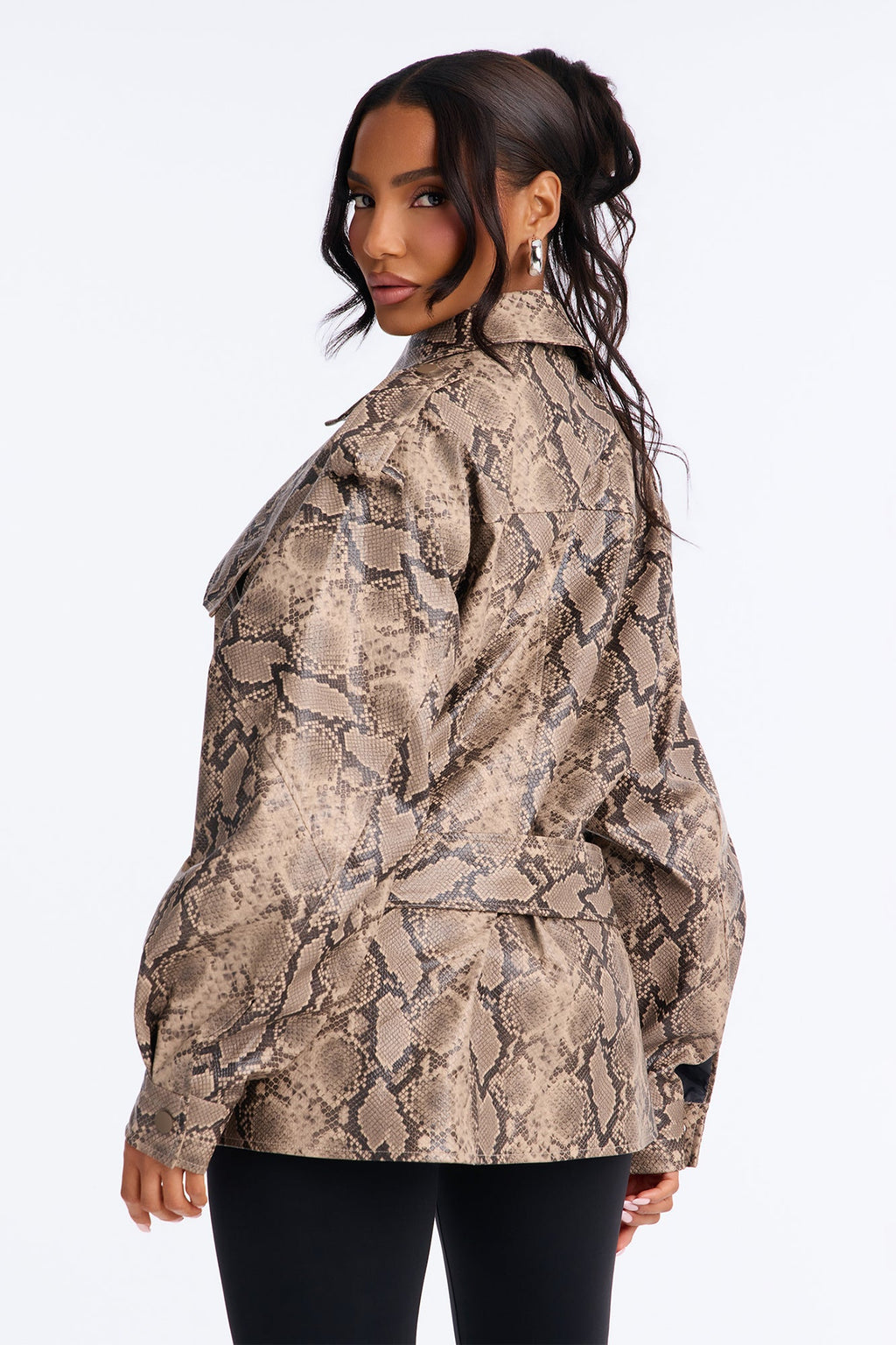 Fia Faux Leather Animal Print Moto Jacket - Taupe/combo