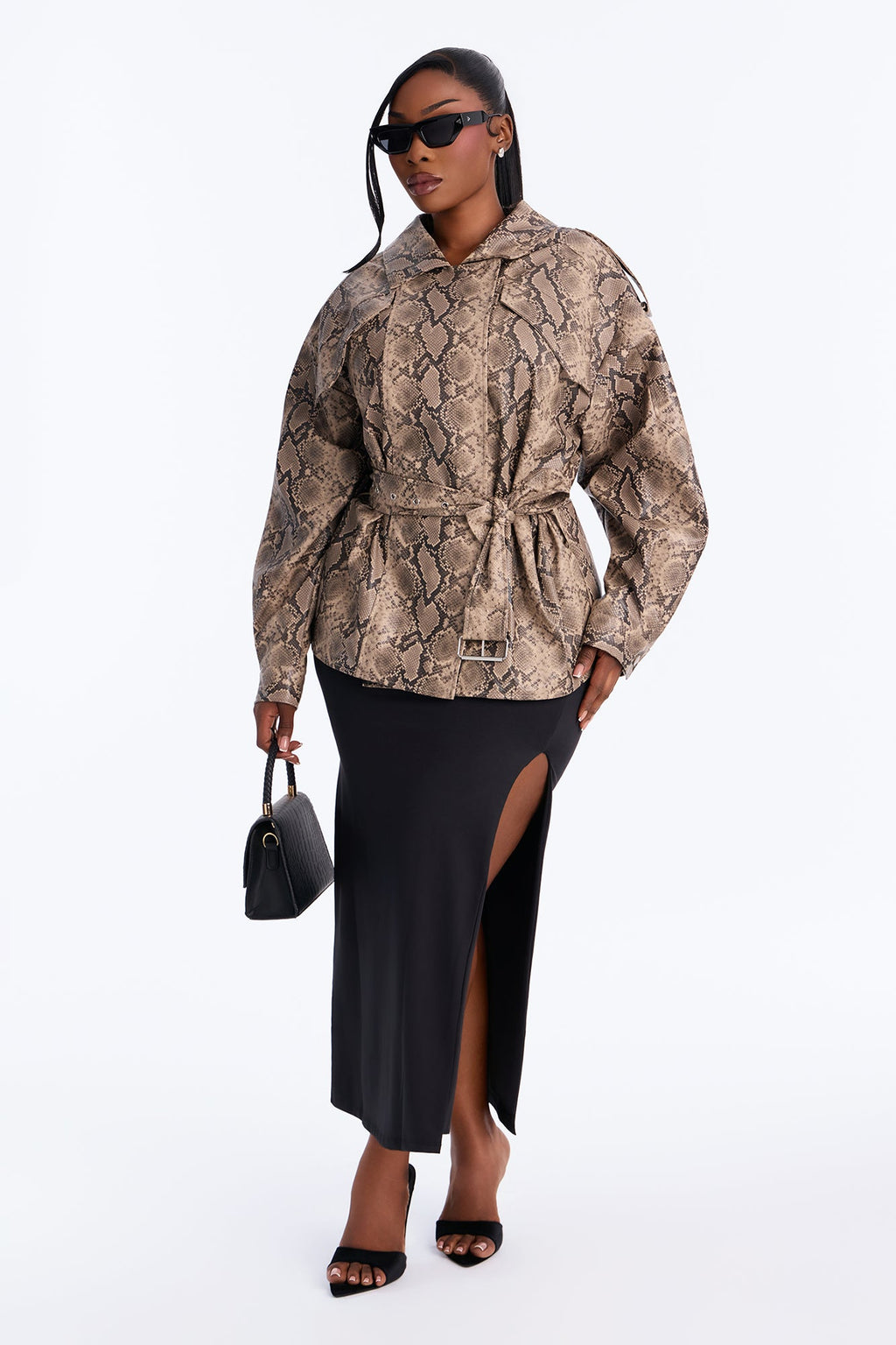 Fia Faux Leather Animal Print Moto Jacket - Taupe/combo