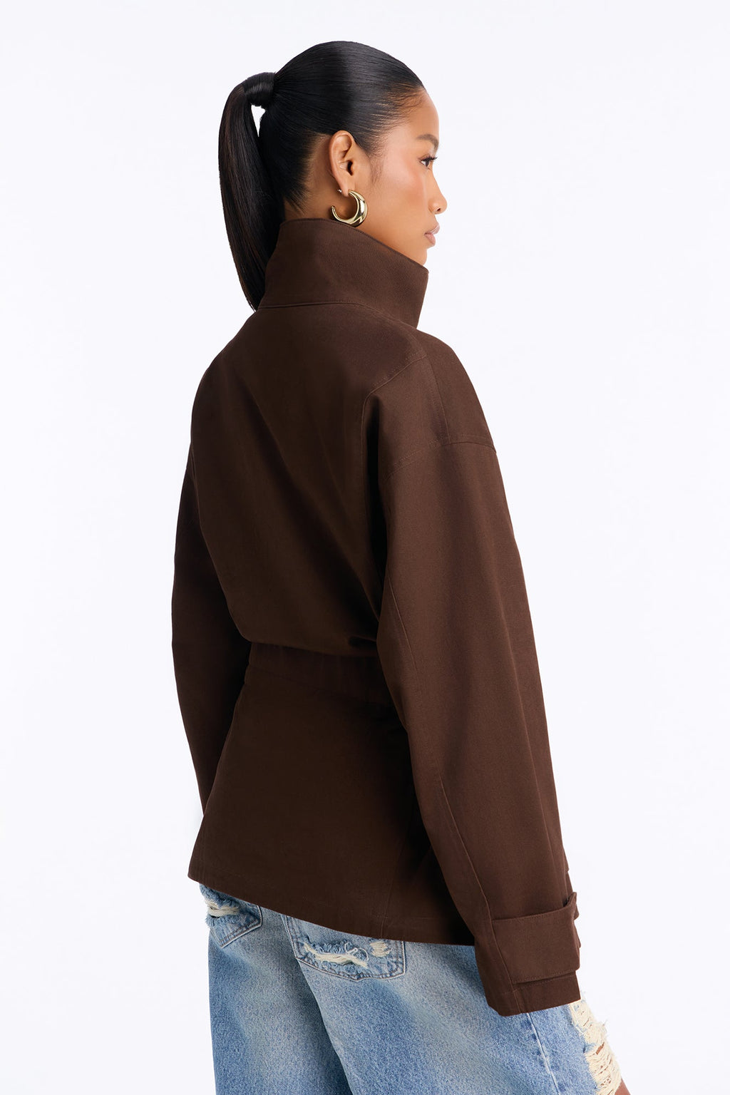 Keeping It Classy Belted Funnel Neck Anorak Jacket - Chocolate