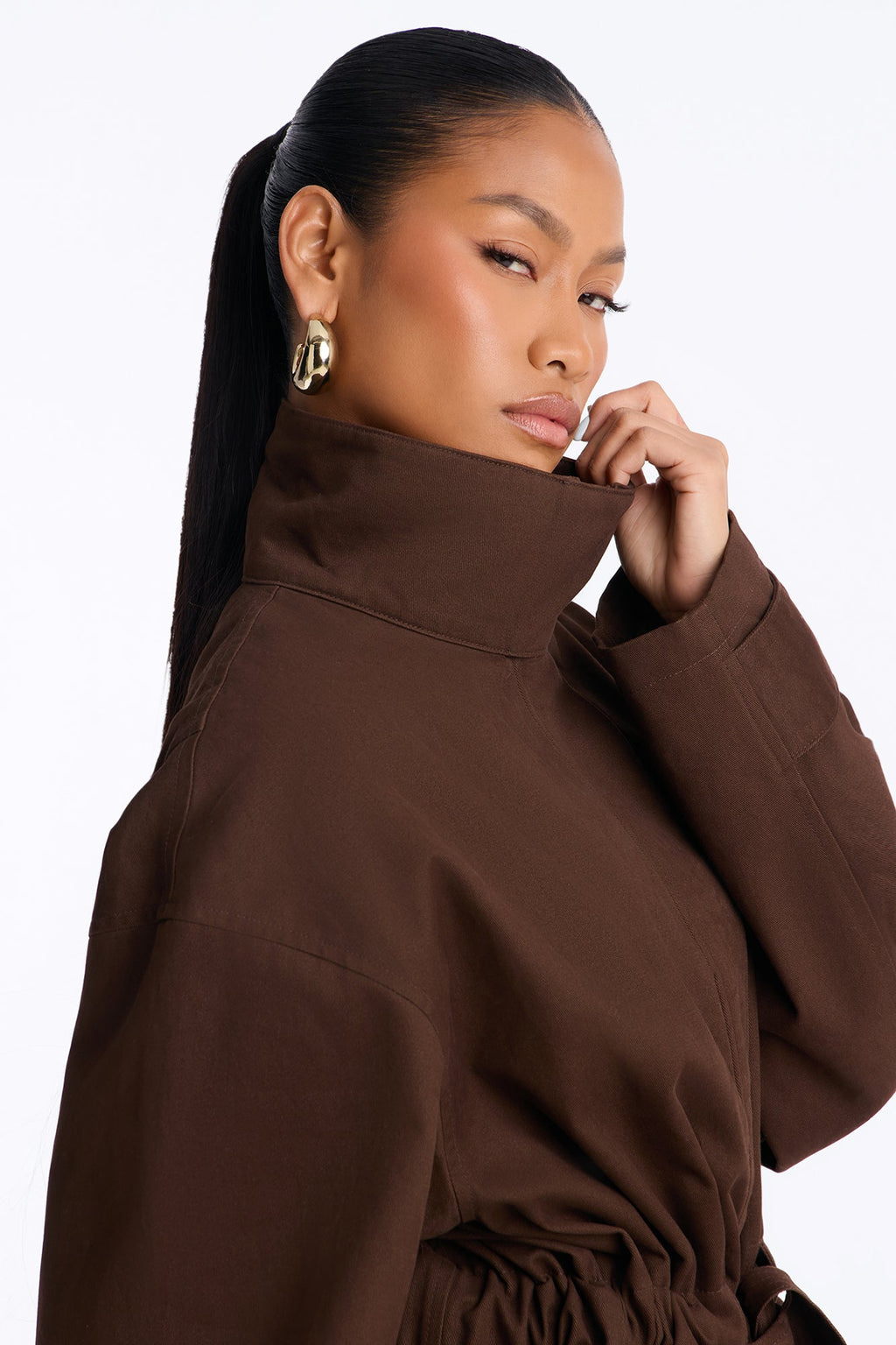 Keeping It Classy Belted Funnel Neck Anorak Jacket - Chocolate