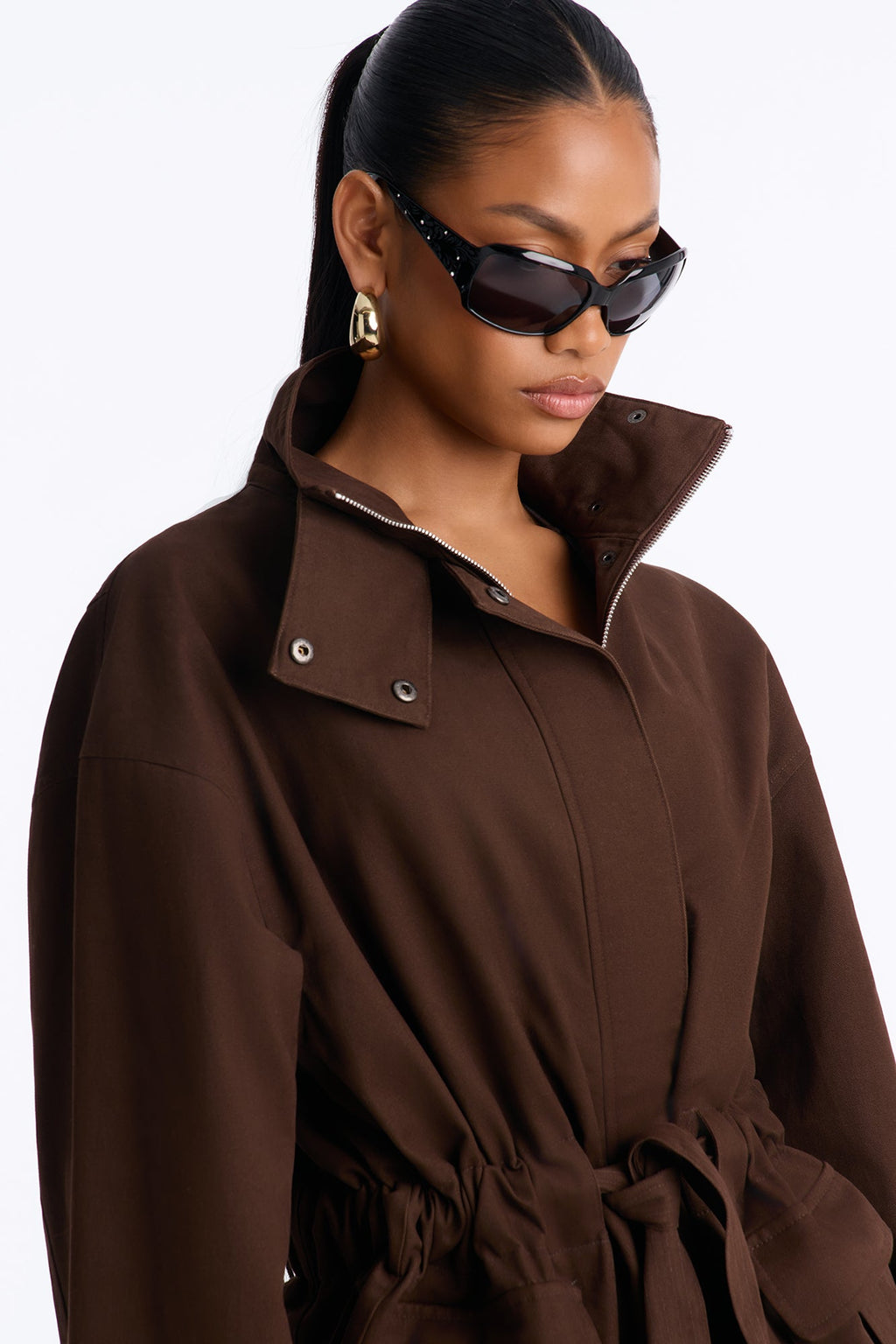 Keeping It Classy Belted Funnel Neck Anorak Jacket - Chocolate