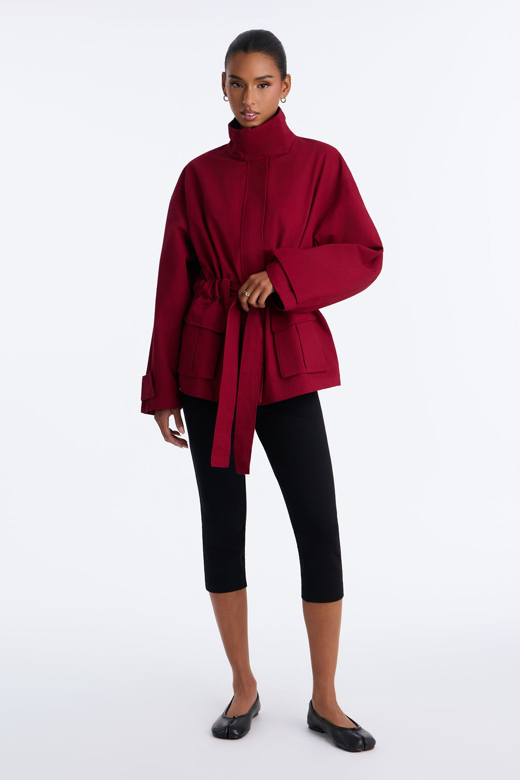 Keeping It Classy Belted Funnel Neck Anorak Jacket - Red