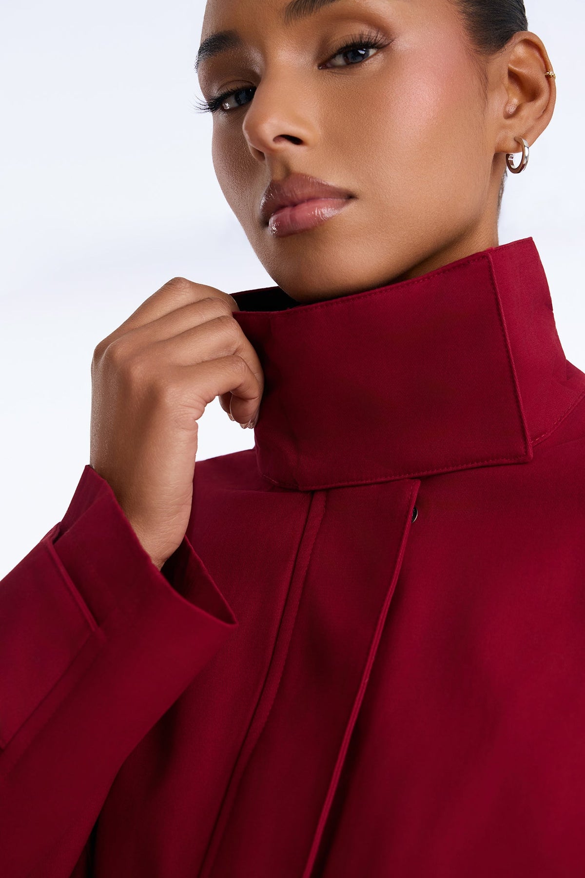 Keeping It Classy Belted Funnel Neck Anorak Jacket - Red