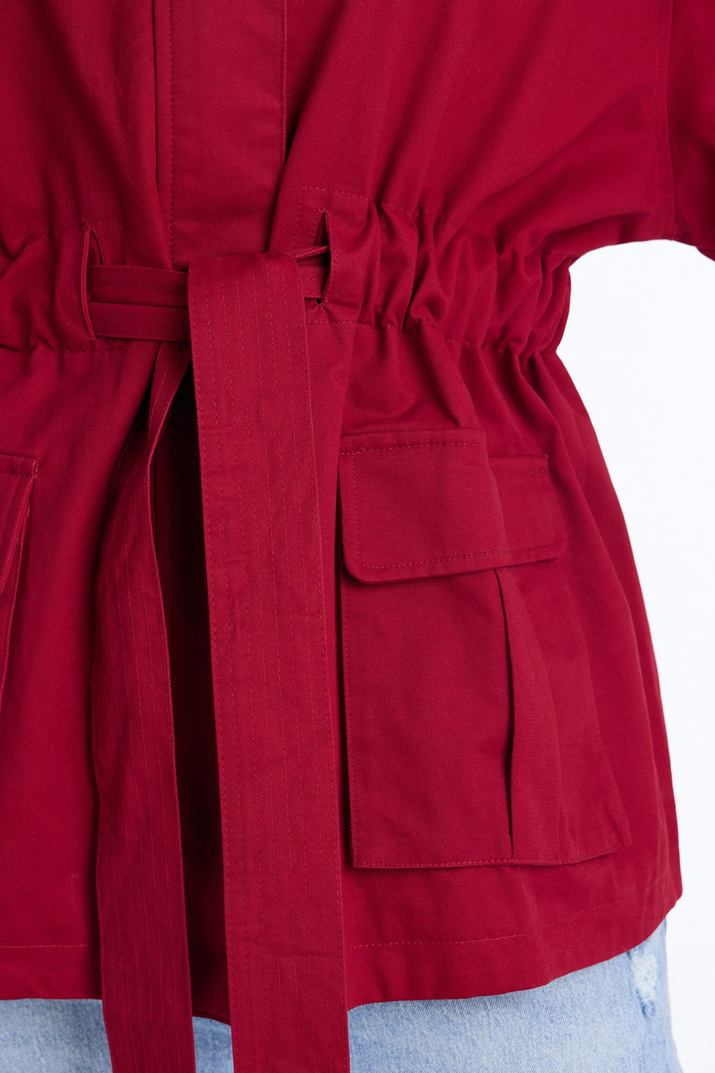 Keeping It Classy Belted Funnel Neck Anorak Jacket - Red