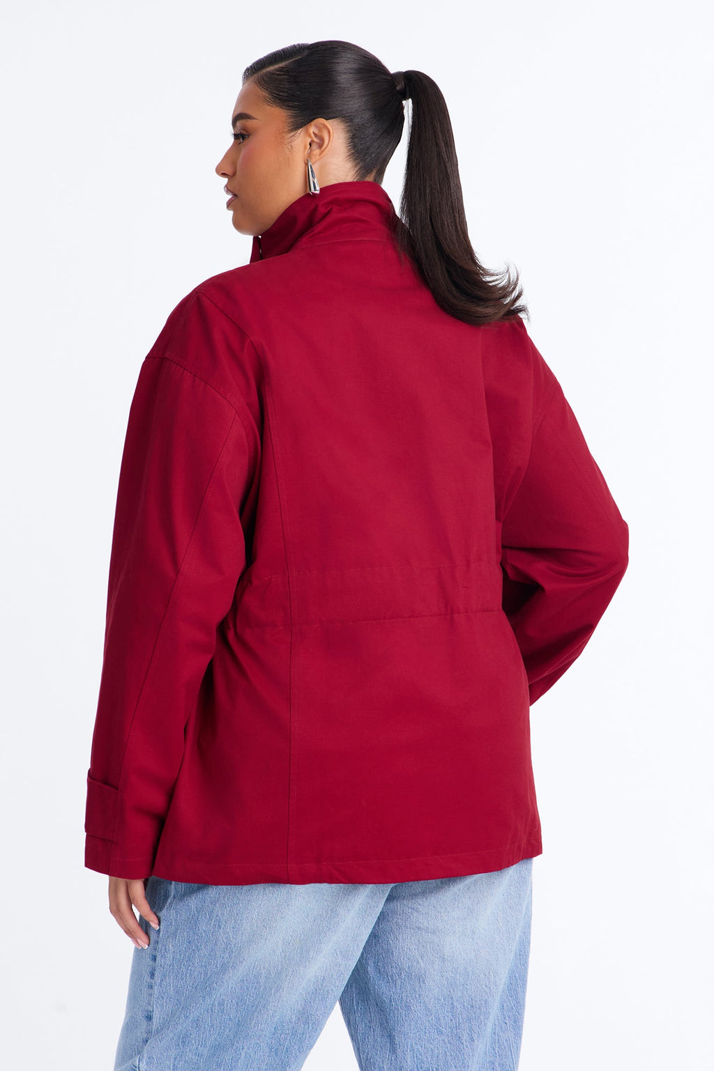 Keeping It Classy Belted Funnel Neck Anorak Jacket - Red